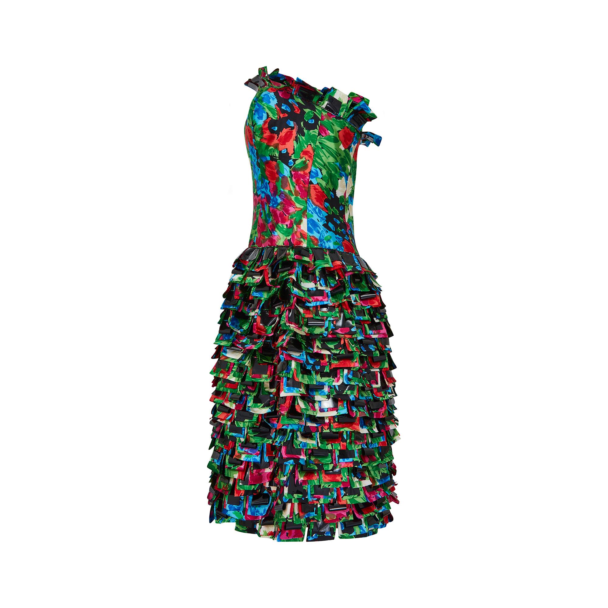 Black 2008 Runway Oscar de la Renta Strapless Ruffle Tiered Dress For Sale