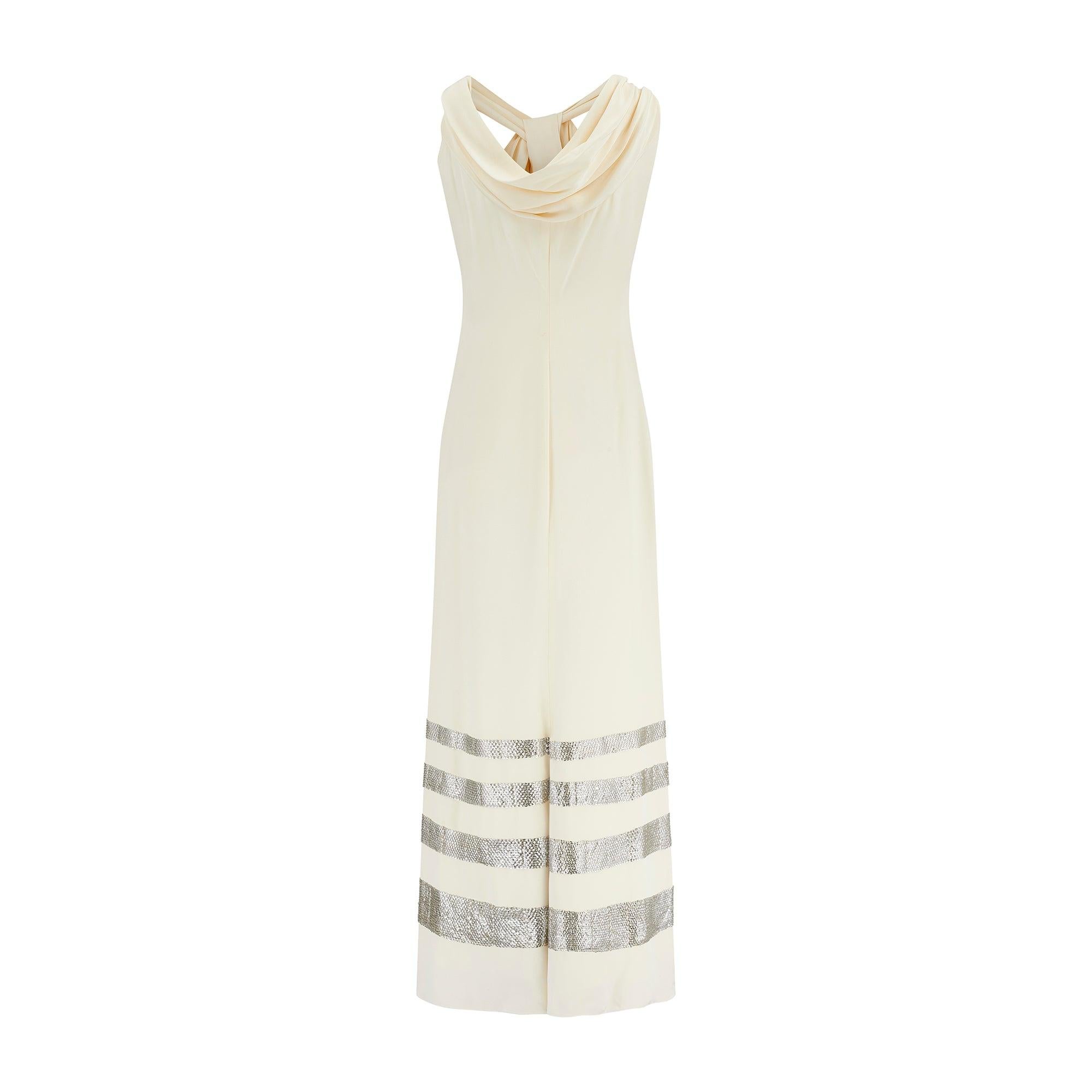 2008 Pasarela Valentino Vestido Columna Crema con Lentejuelas Plateadas Beige en venta