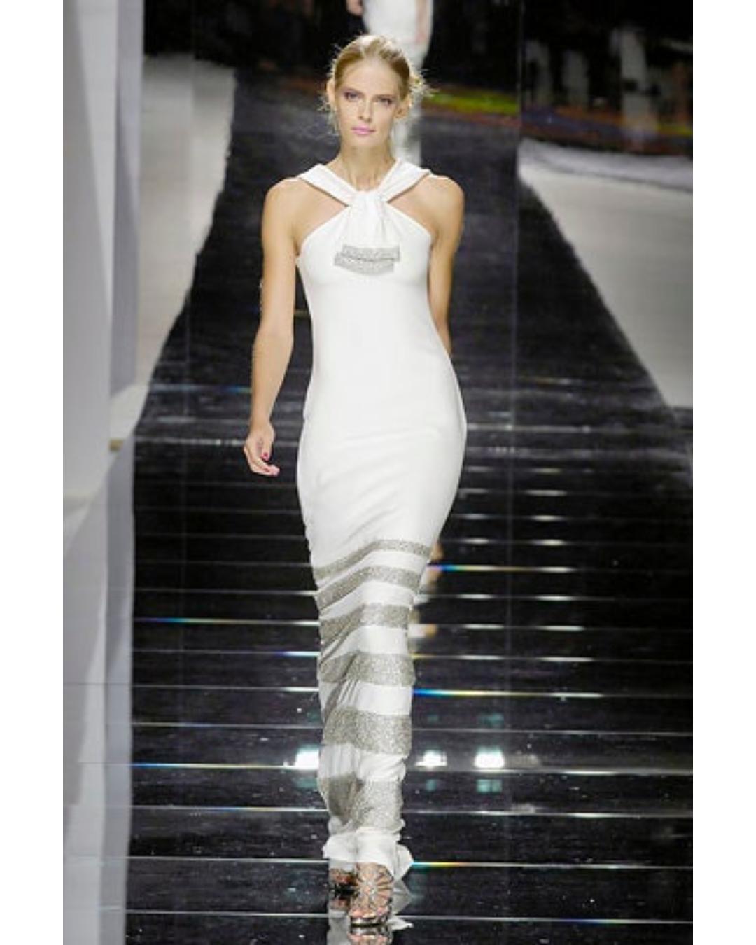 2008 Pasarela Valentino Vestido Columna Crema con Lentejuelas Plateadas en venta 1