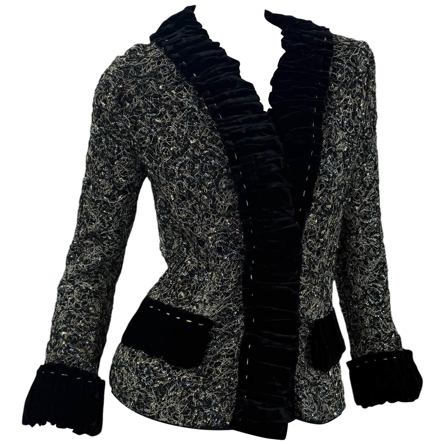 NWT 2008 Vintage Dolce & Gabbana Lace & Velvet Evening Blazer Jacket Italian 40