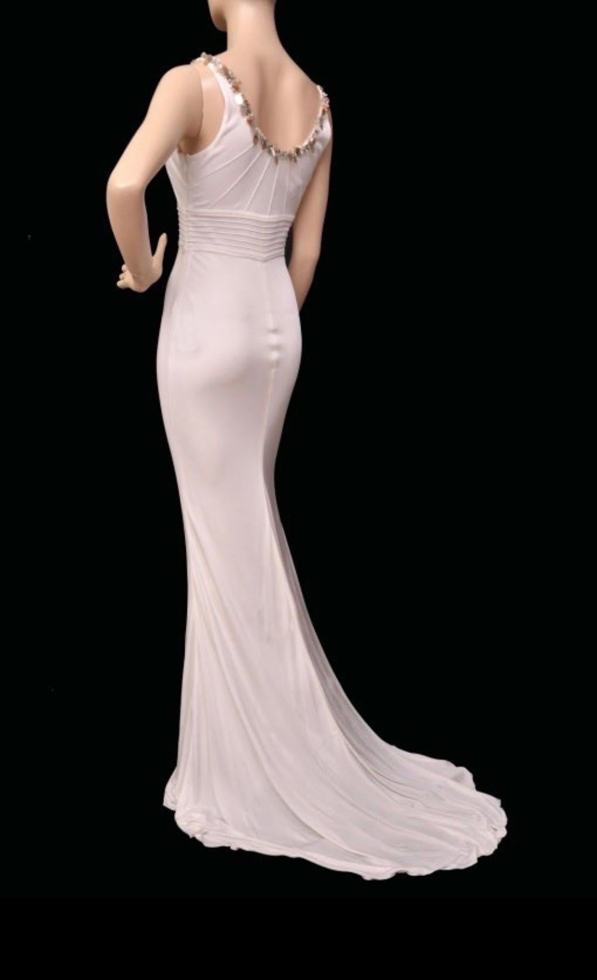 2008 Vintage Versace Embellished White Long Dress Gown 42 - 6 In New Condition For Sale In Montgomery, TX