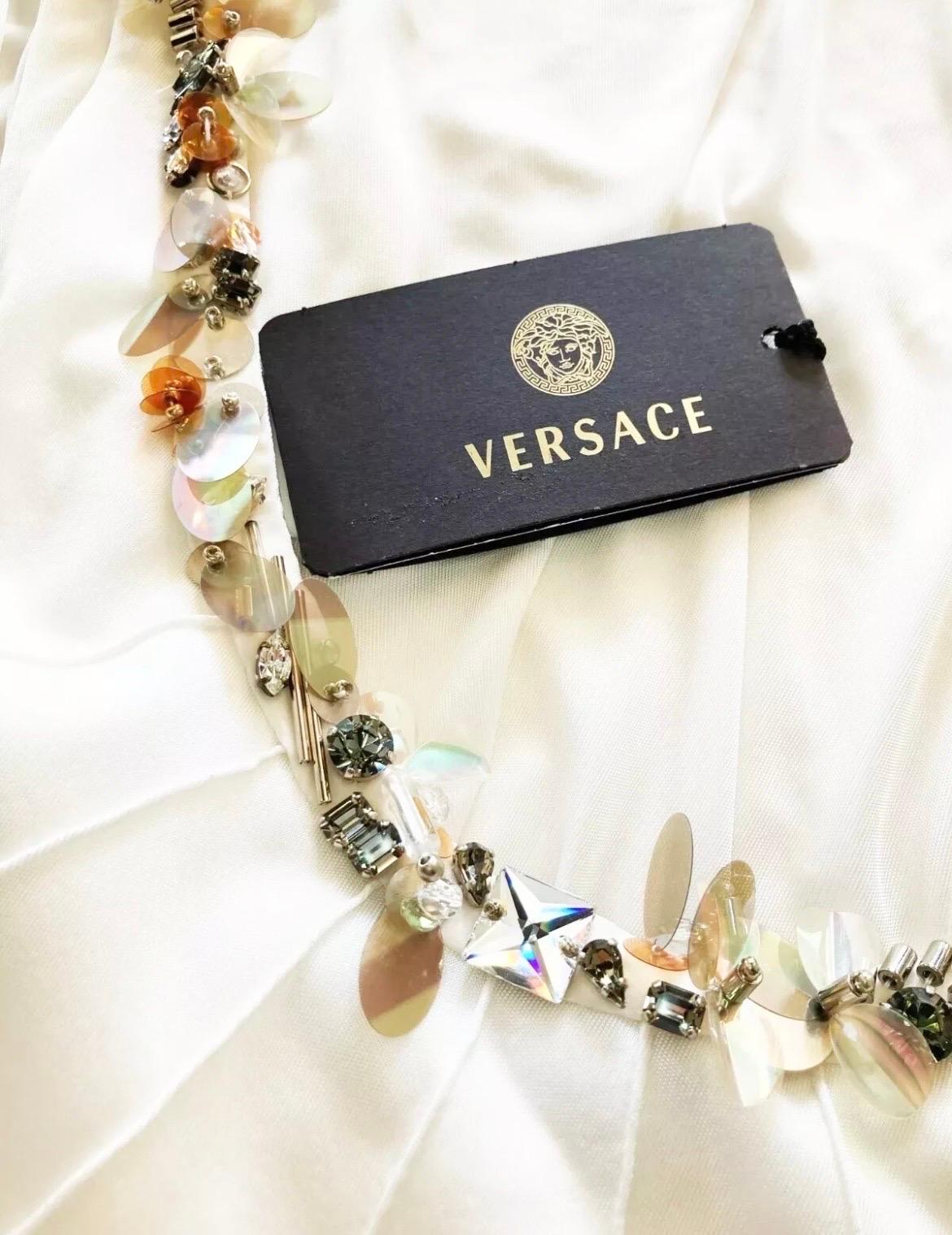 2008 Vintage Versace Embellished White Long Dress Gown 42 - 6 For Sale 1
