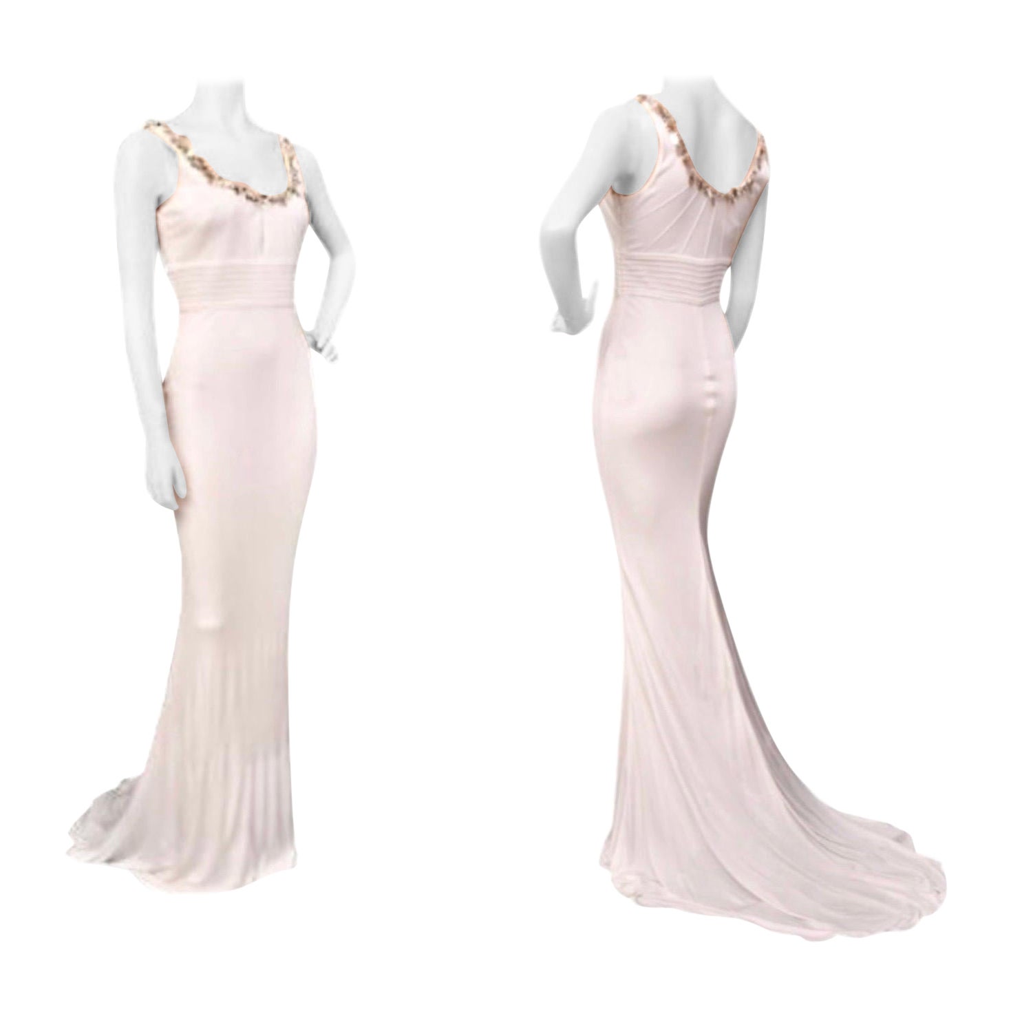 2008 Vintage Versace Abito lungo bianco impreziosito 42 - 6