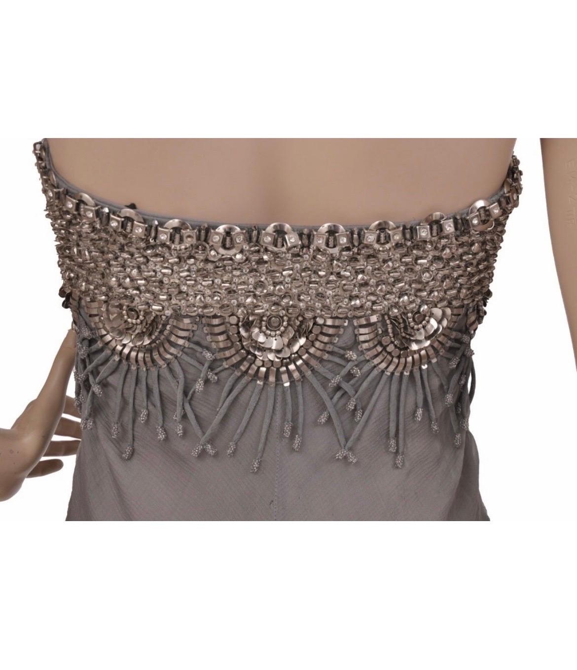 2008 Vintage Versace Strapless Crystal & Metal Embellished Silk Chiffon Gown 40 For Sale 2