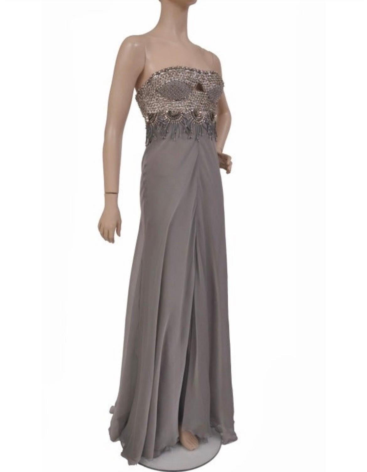 2008 Vintage Versace Strapless Crystal & Metal Embellished Silk Chiffon Gown 40 For Sale 3