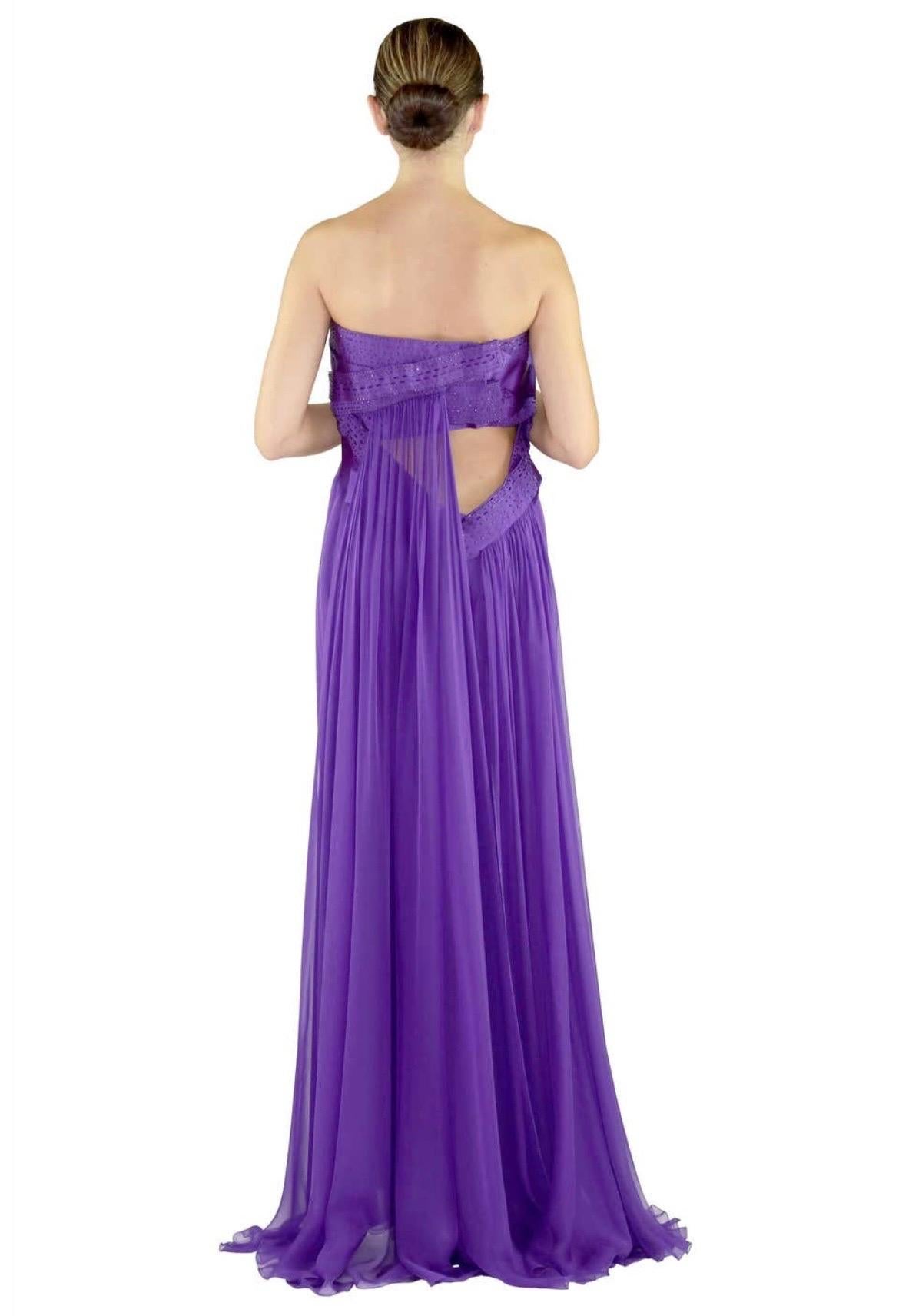 2008 Vintage Versace Violet Silk Chiffon Dress Gown NWT Neuf - En vente à Montgomery, TX