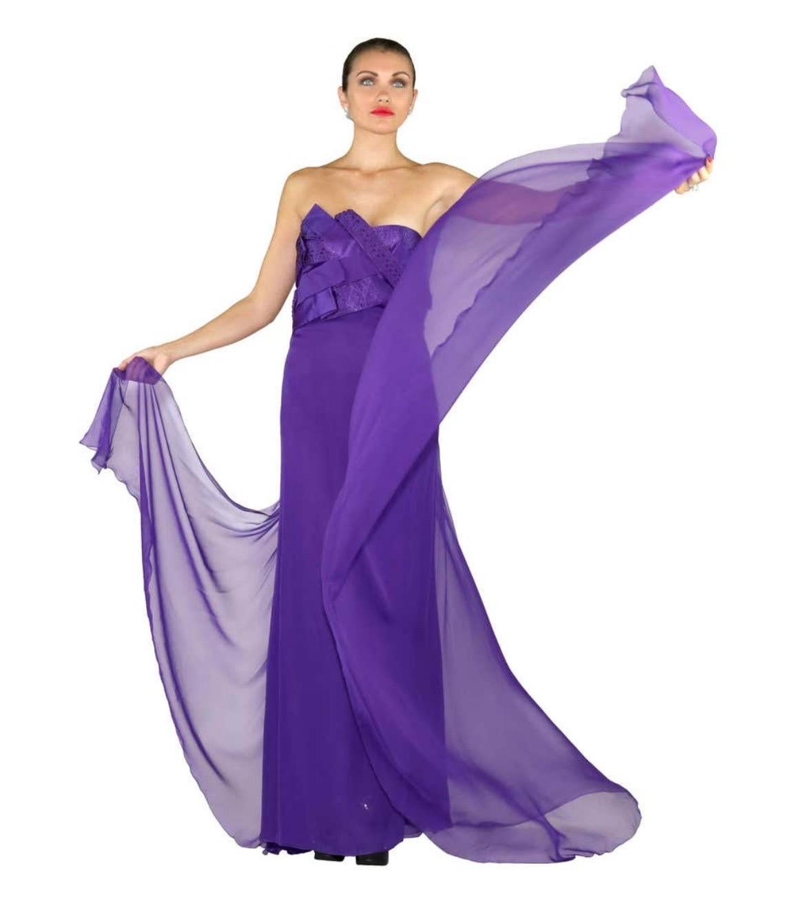 2008 Vintage Versace Violet Silk Chiffon Dress Gown NWT Pour femmes en vente