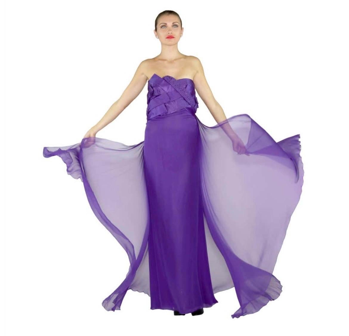 2008 Vintage Versace Violet Silk Chiffon Dress Gown NWT en vente 1