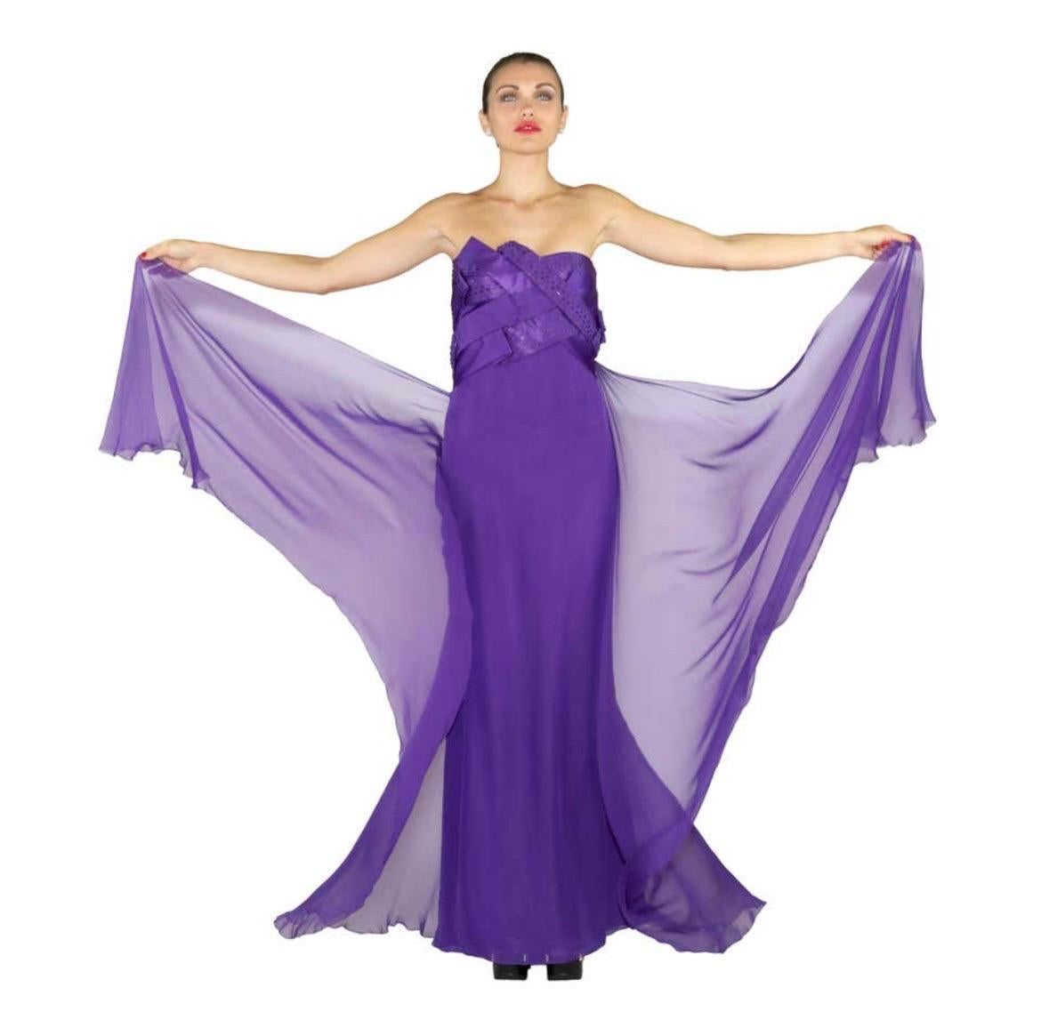 2008 Vintage Versace Violet Silk Chiffon Dress Gown NWT en vente 2