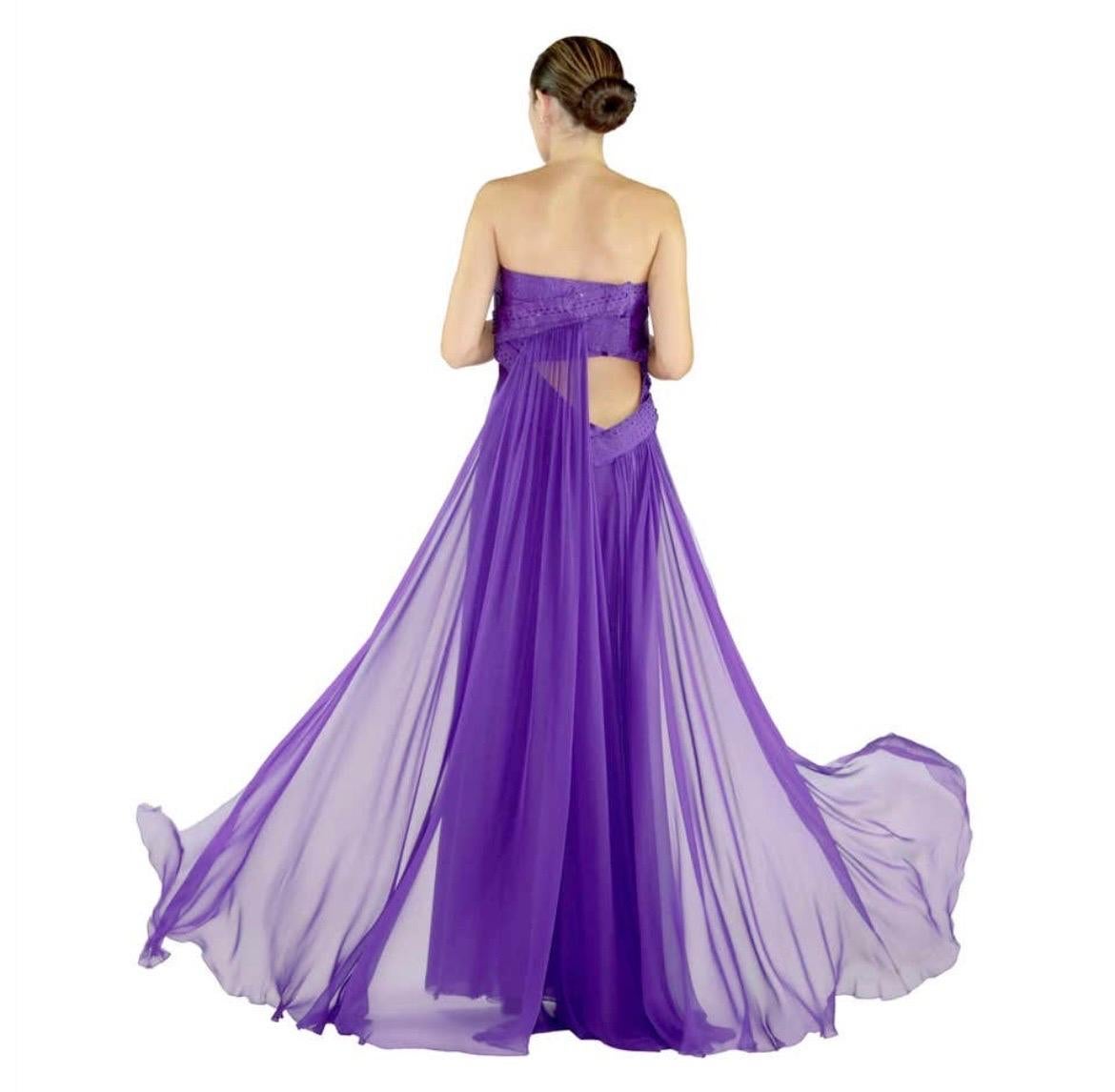 2008 Vintage Versace Violet Silk Chiffon Dress Gown NWT en vente 3