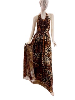 2008 Yves Saint Laurent Embellished Leopard Silk Chiffon Backless Dress Gown