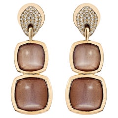 20.086 Carat Chocolate Moonstone Drop Earring in 18KRG With White Diamond.