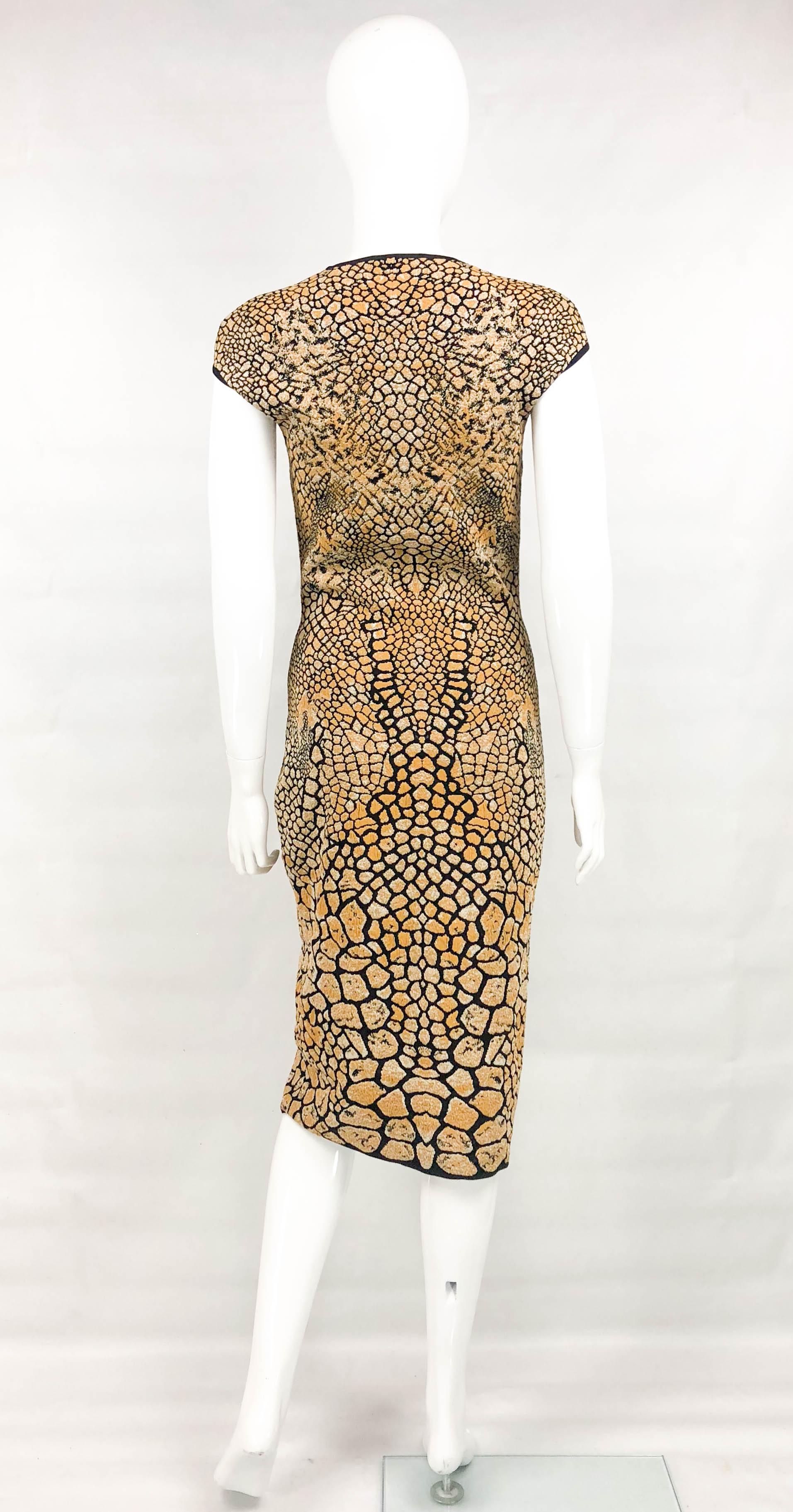 2009 Alexander McQueen Stretch Knit Golden and Black Dress For Sale 6