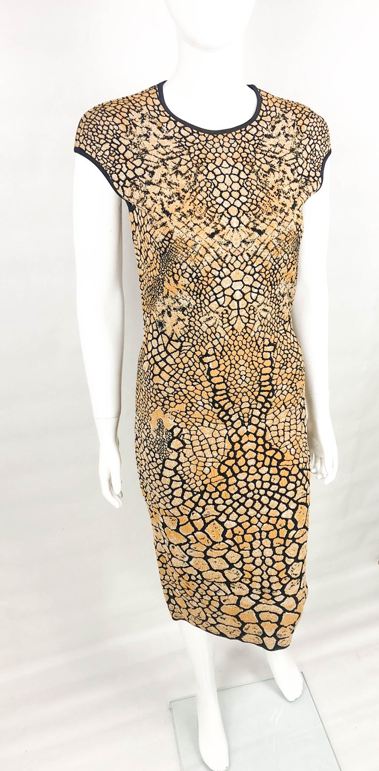 2009 Alexander McQueen Stretch Knit Golden and Black Dress For Sale at ...