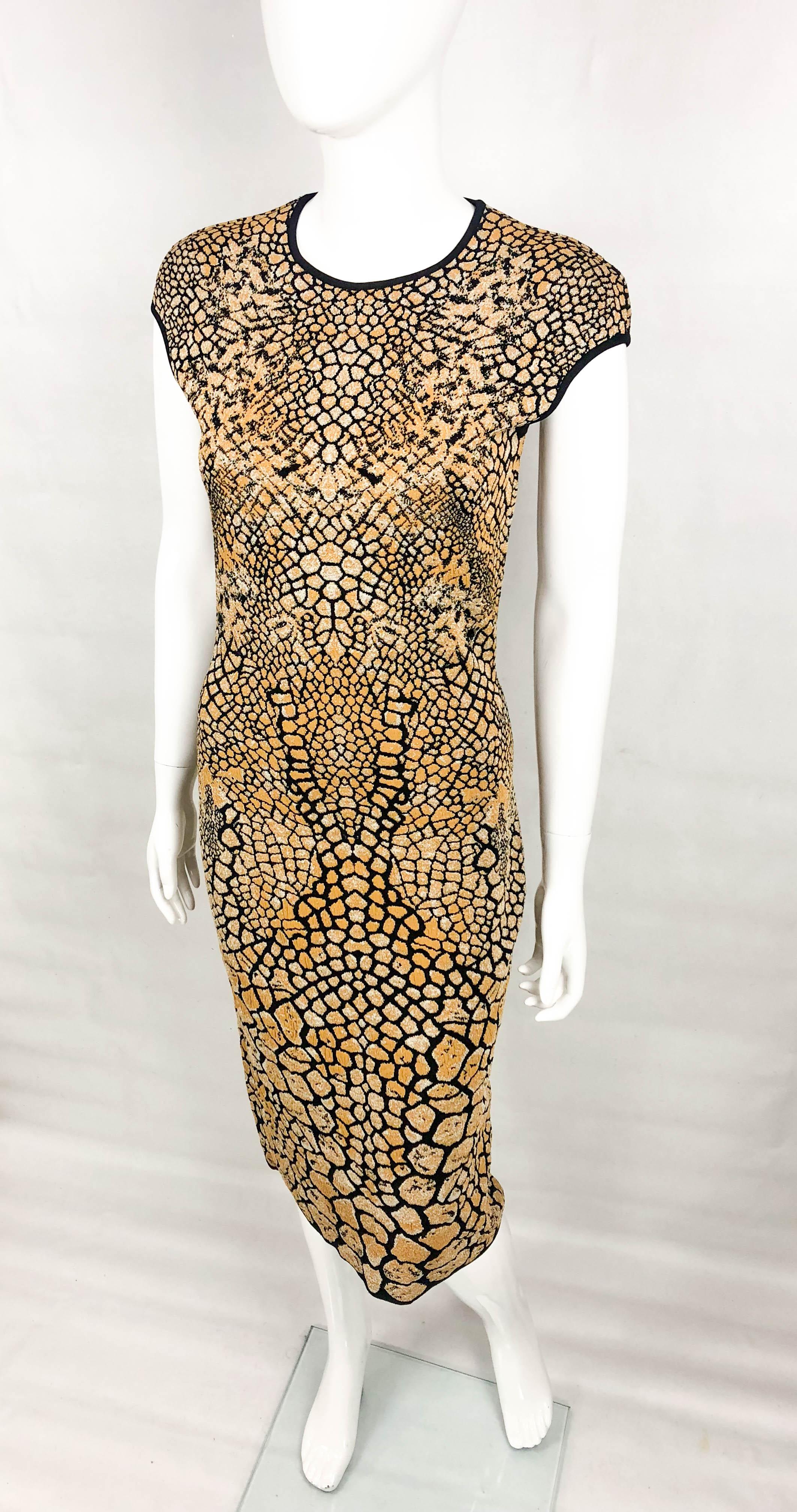 2009 Alexander McQueen Stretch Knit Golden and Black Dress For Sale 4