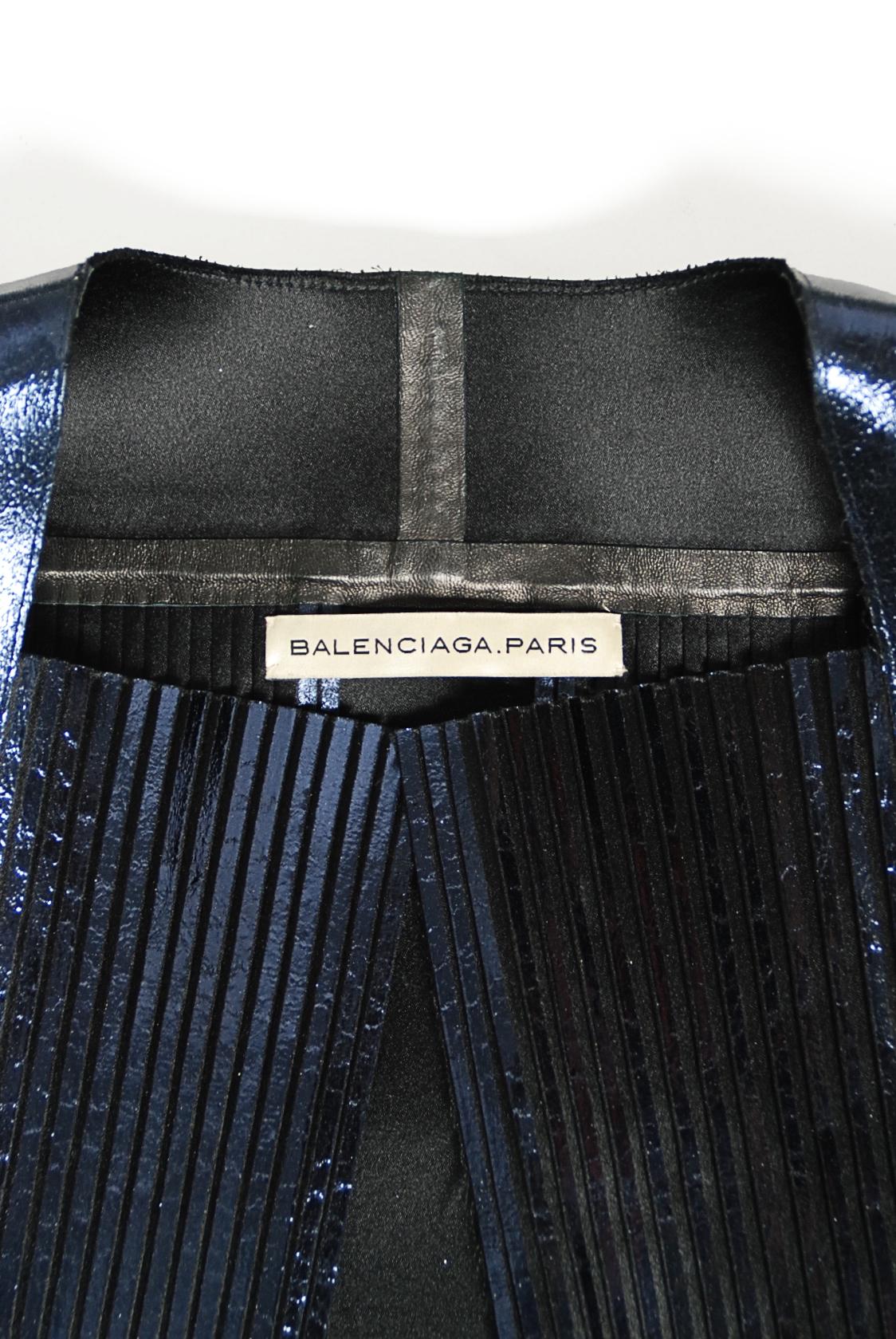 2009 Balenciaga Runway Iridescent Pleated Blue Silk Bell-Sleeve Jacket w/ Tags 15