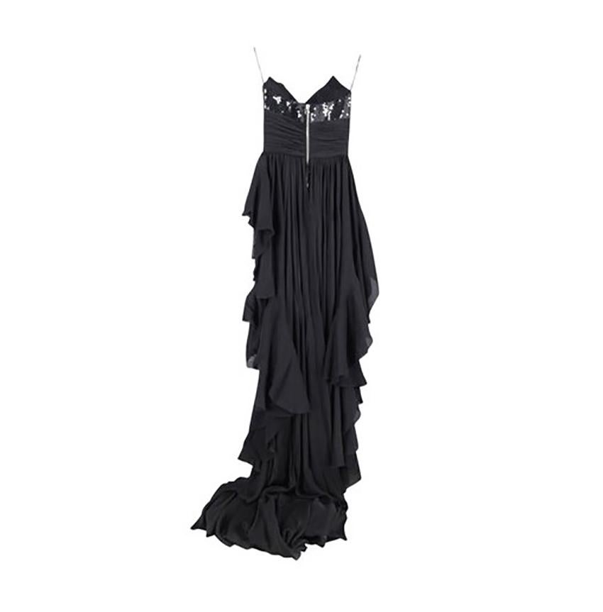 Women's 2009 BALMAIN BLACK SEQUIN EMBELLISHED SILK GOWN DRESS Sz FR 36