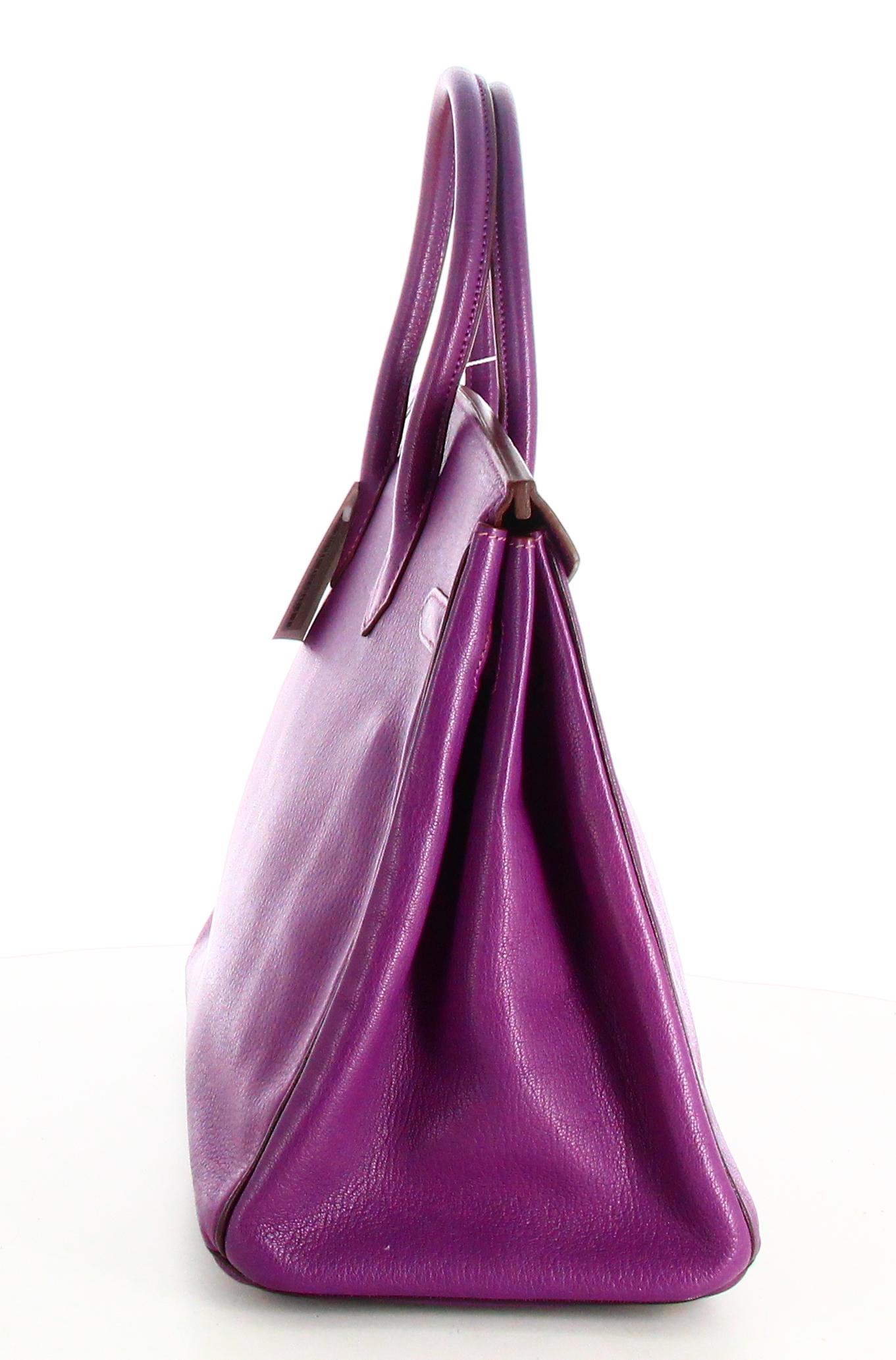 2009 Birkin Handbag Hermès Goat Mysore Size 35 Leather Purple In Good Condition In PARIS, FR