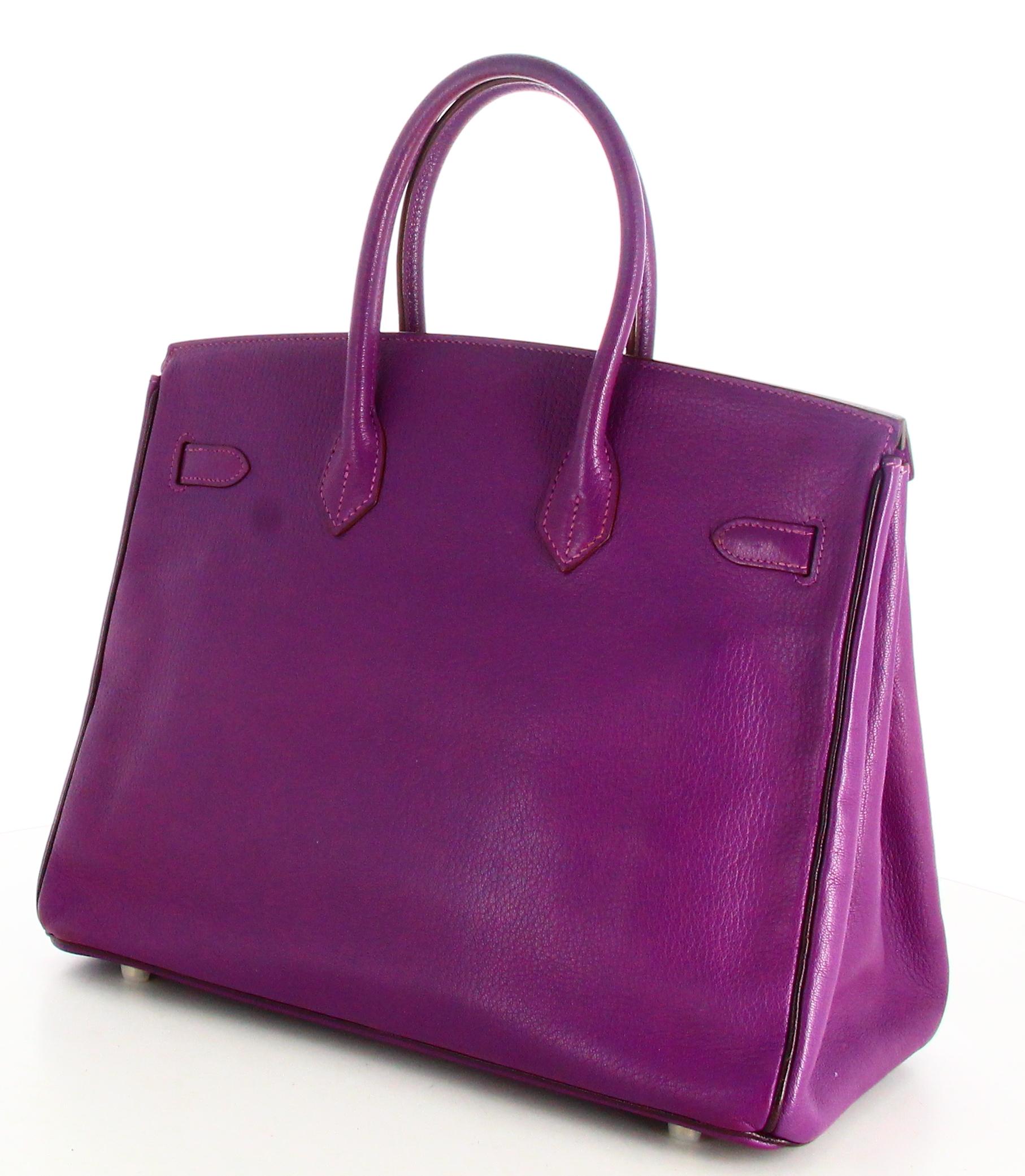 Women's 2009 Birkin Handbag Hermès Goat Mysore Size 35 Leather Purple