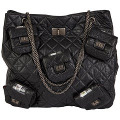 2009 Chanel Black Quilted Aged Calfskin Leather 5 Pocket Reissue Shoulder Bag 