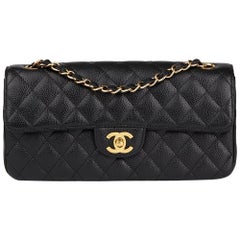 2009 Chanel Black Quilted Caviar Leather East West Classic Single Flap Bag