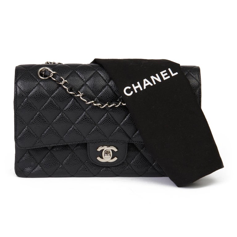 2009 Chanel Black Quilted Caviar Leather Medium Classic Double