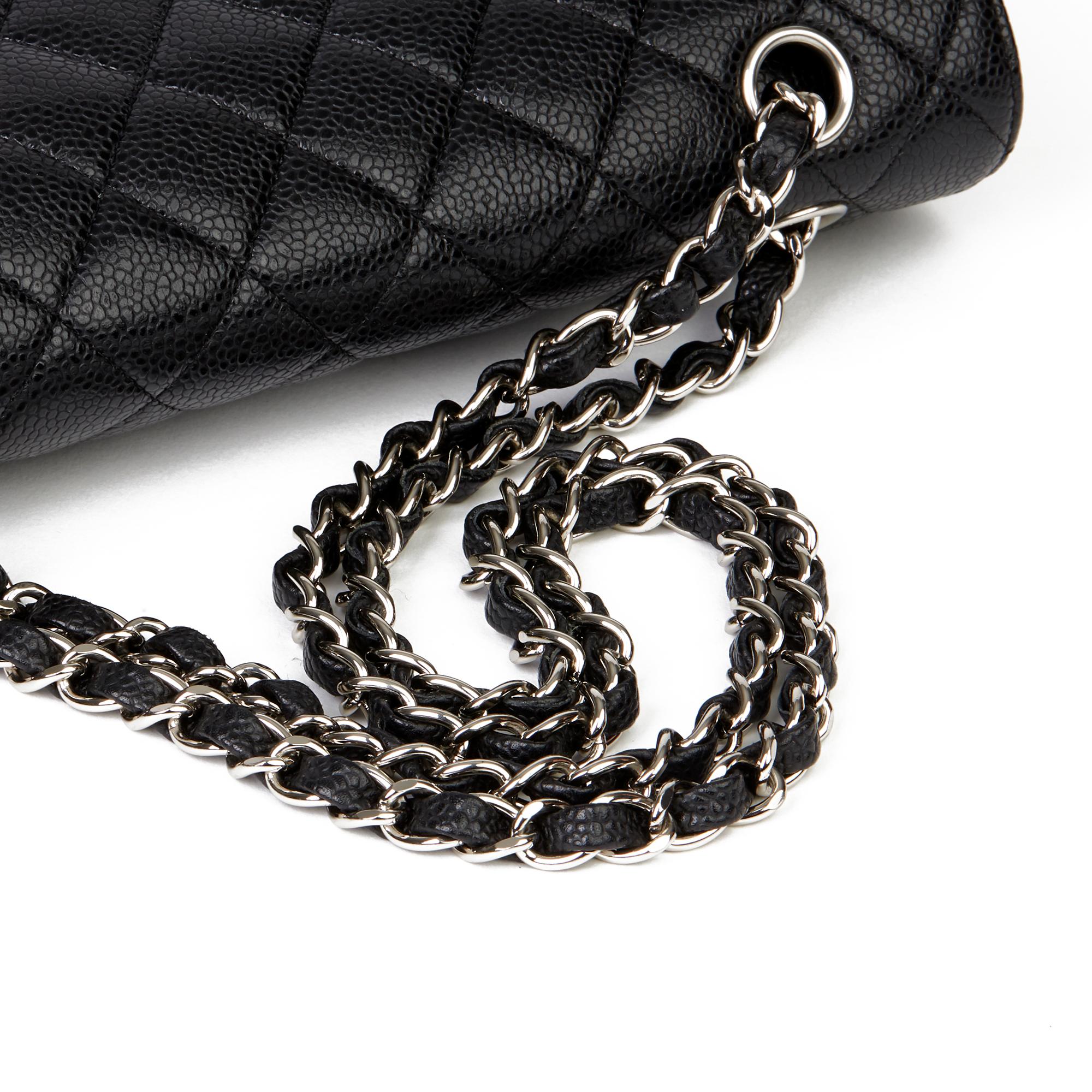 2009 Chanel Schwarz Gesteppt Kaviar Leder Medium Classic Double Flap Tasche 3