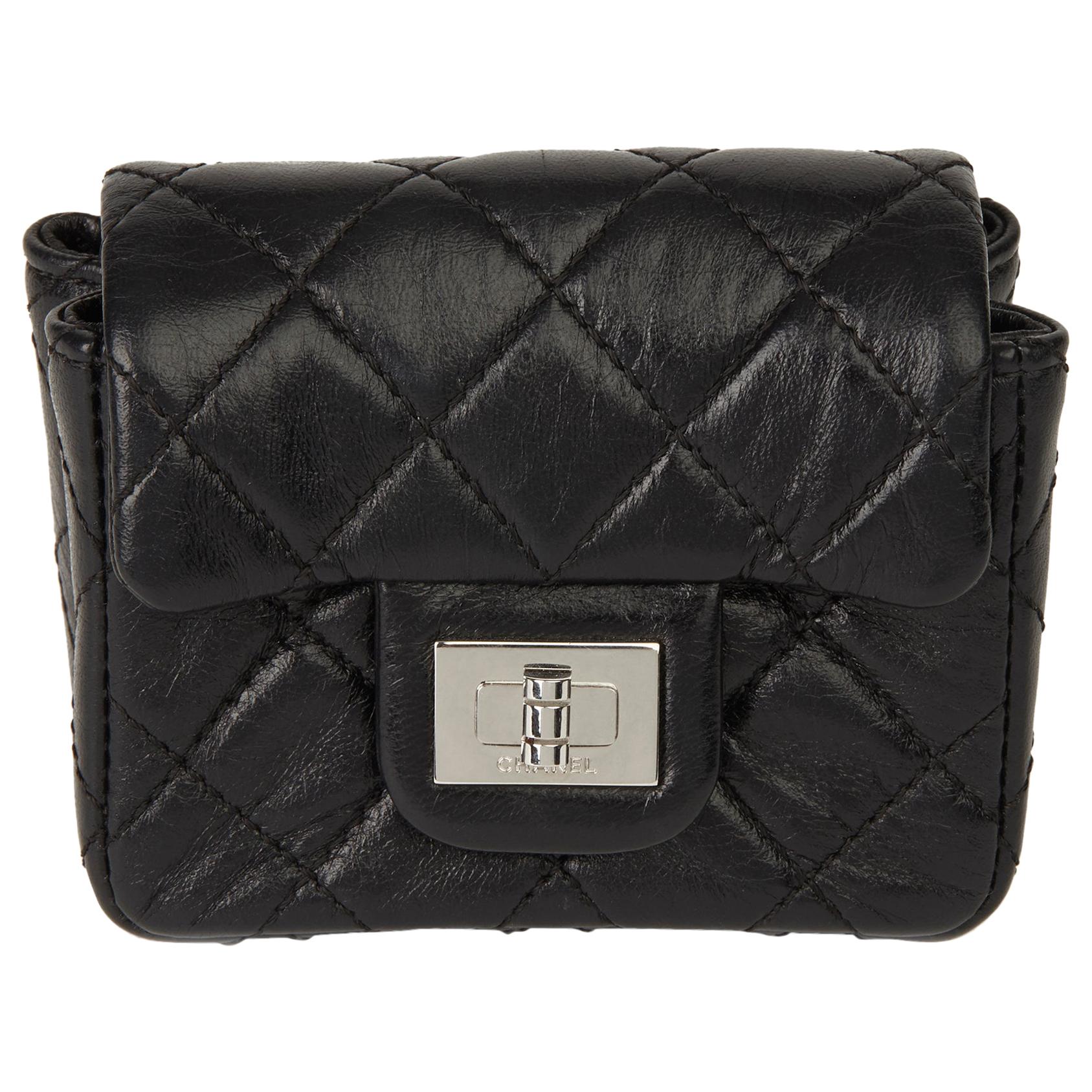 2009 Chanel Black Quilted Lambskin 2.55 Reissue Micro Ankle Flap Bag 
