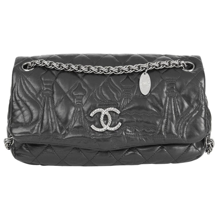 2009 Chanel Black Quilted Lambskin Leather Paris-Moscou Red Quare Flap Bag  at 1stDibs