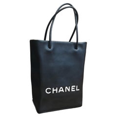 Vintage 2009 CHANEL Calfskin Leather Mini Shopper Tote Bag Black