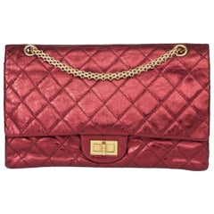 2009 Chanel Red Quilted Metallic Aged Leather 2.55 Reissue 227 Double Flap Bag