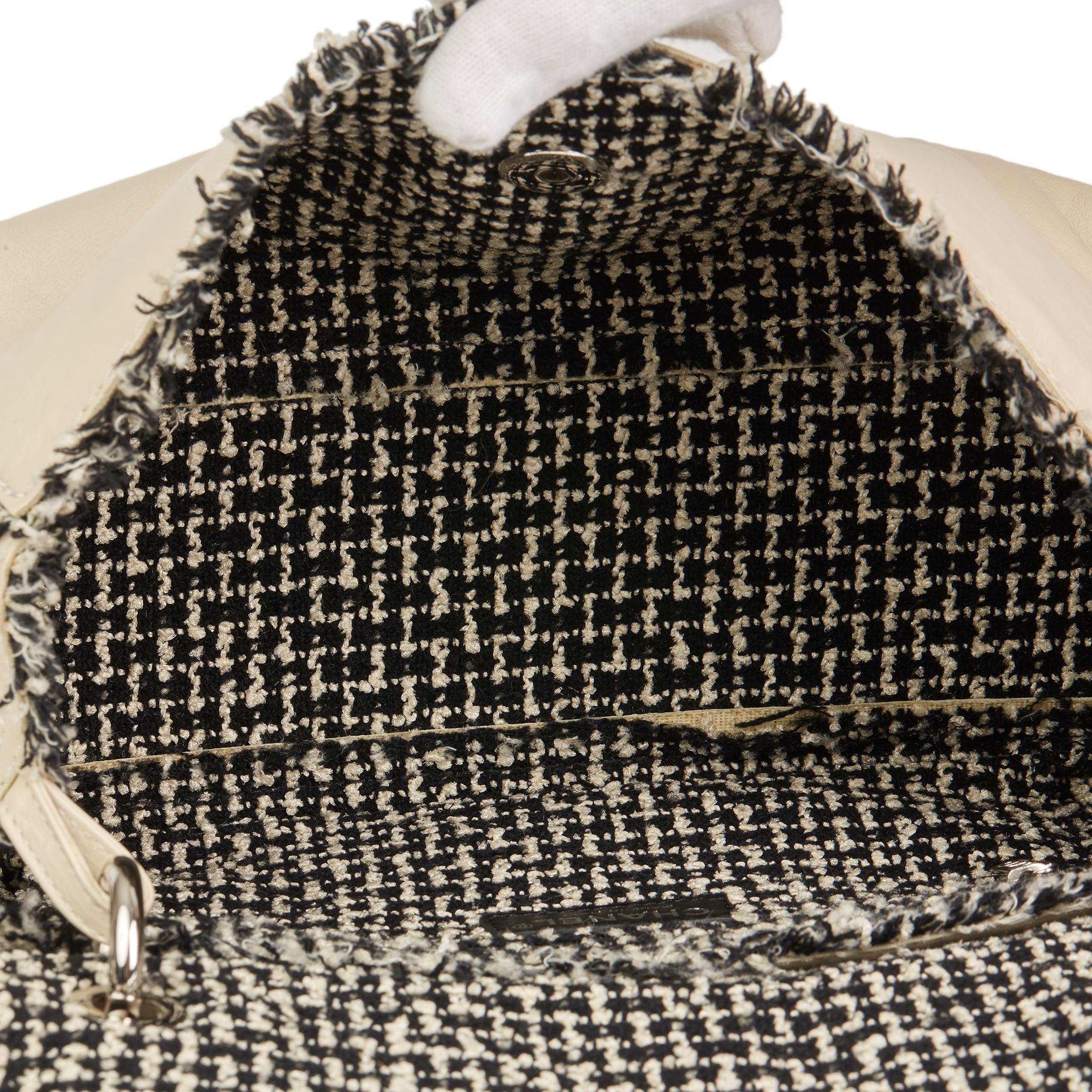 2009 Chanel Ivory Lambskin Leather & Black Tweed Classic Shoulder Bag 5