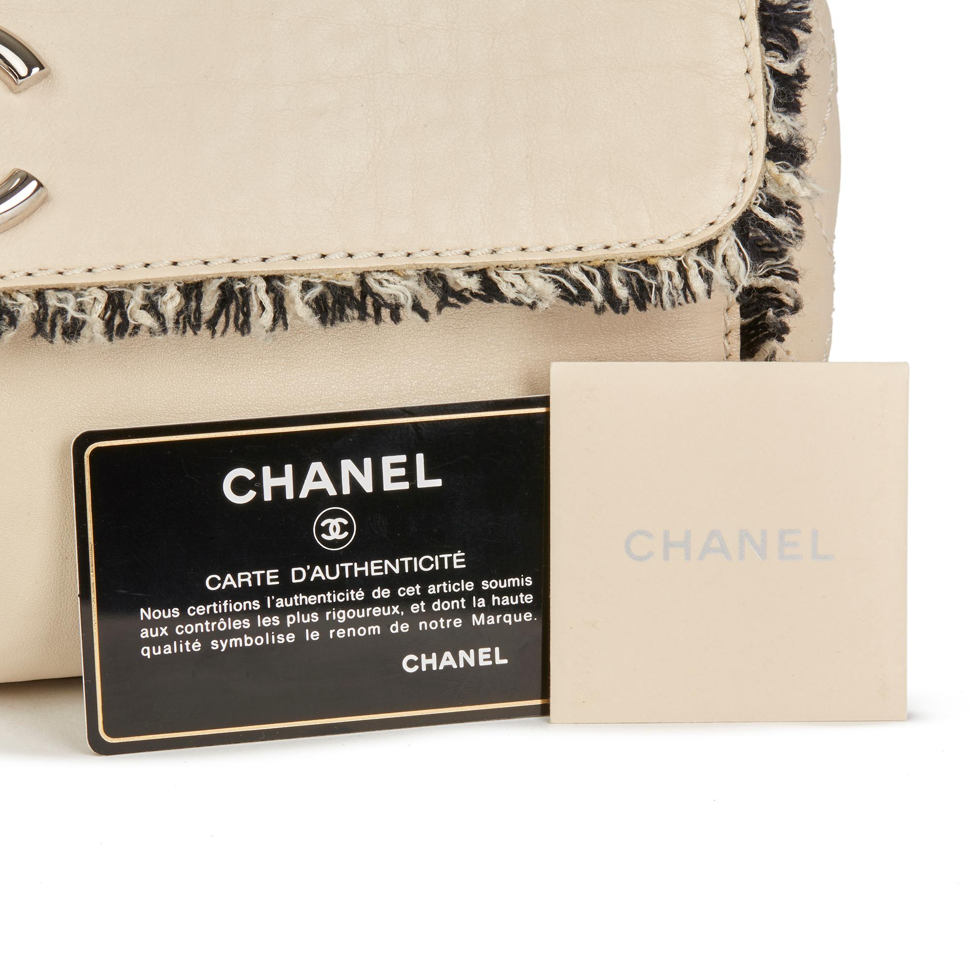 2009 Chanel Ivory Lambskin Leather & Black Tweed Classic Shoulder Bag 6