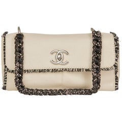 2009 Chanel Ivory Lambskin Leather & Black Tweed Classic Shoulder Bag