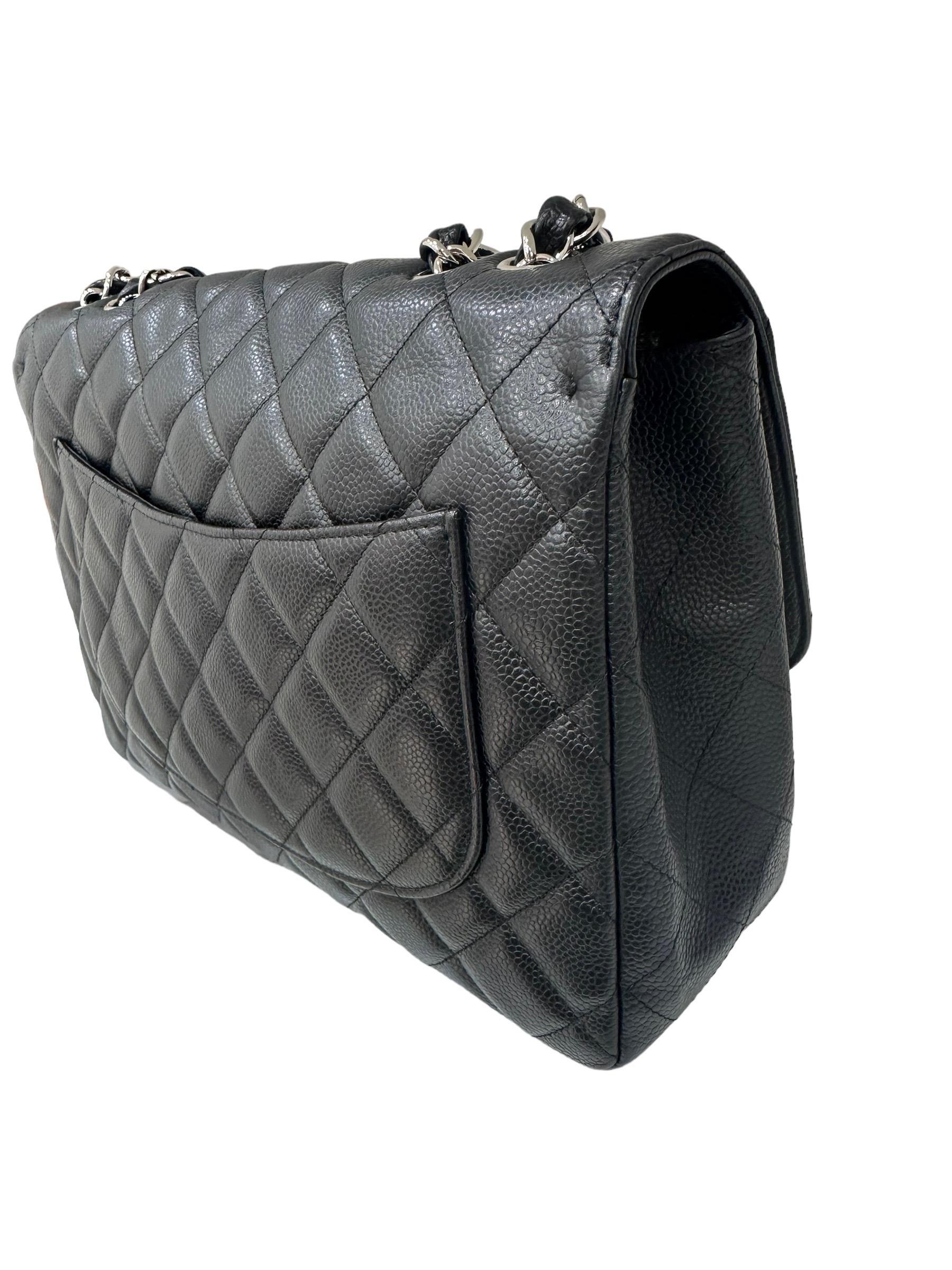 2009 Chanel Jumbo Black Caviar Leather Top Shoulder Bag  For Sale 6
