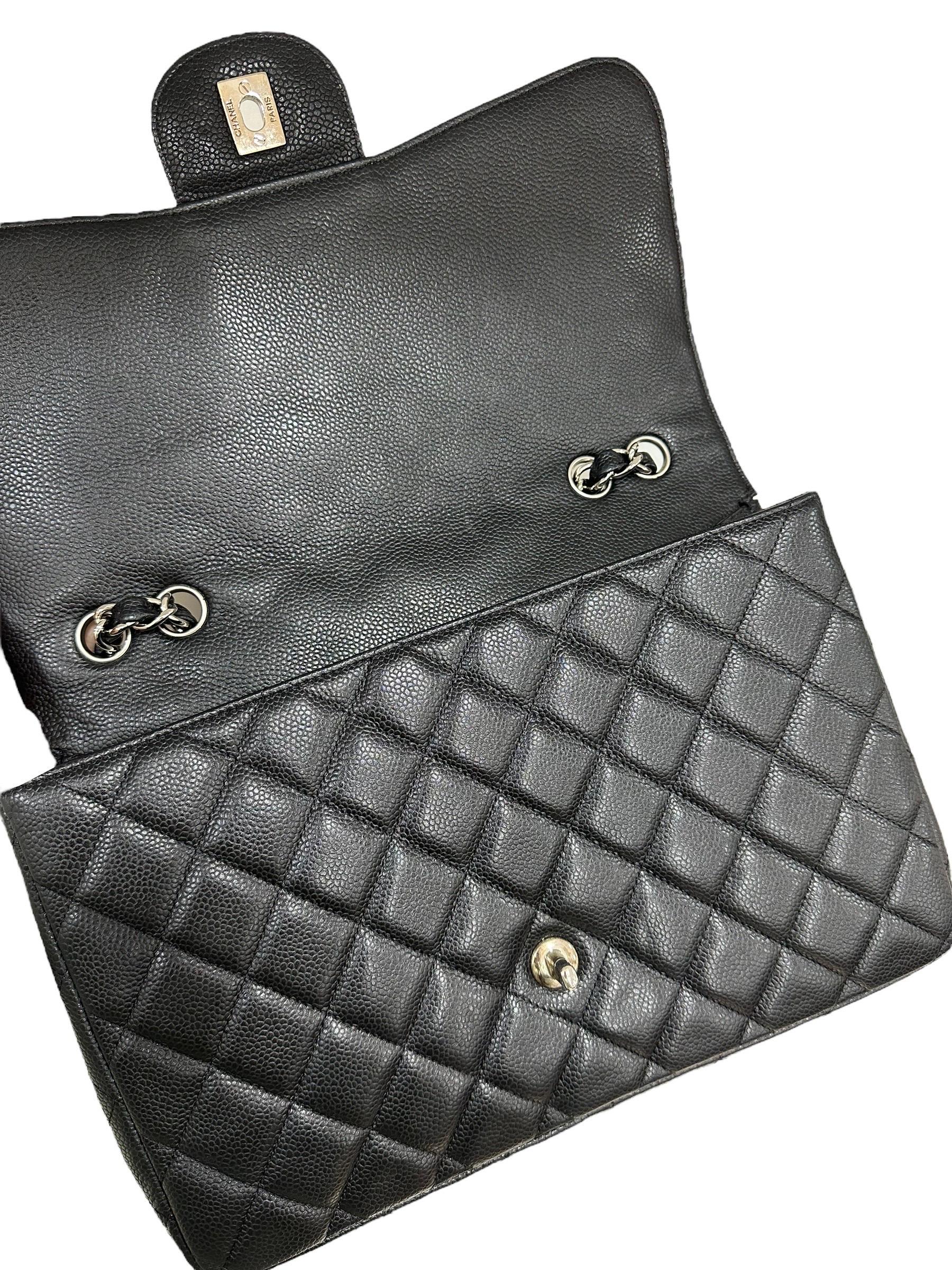 2009 Chanel Jumbo Black Caviar Leather Top Shoulder Bag  For Sale 10