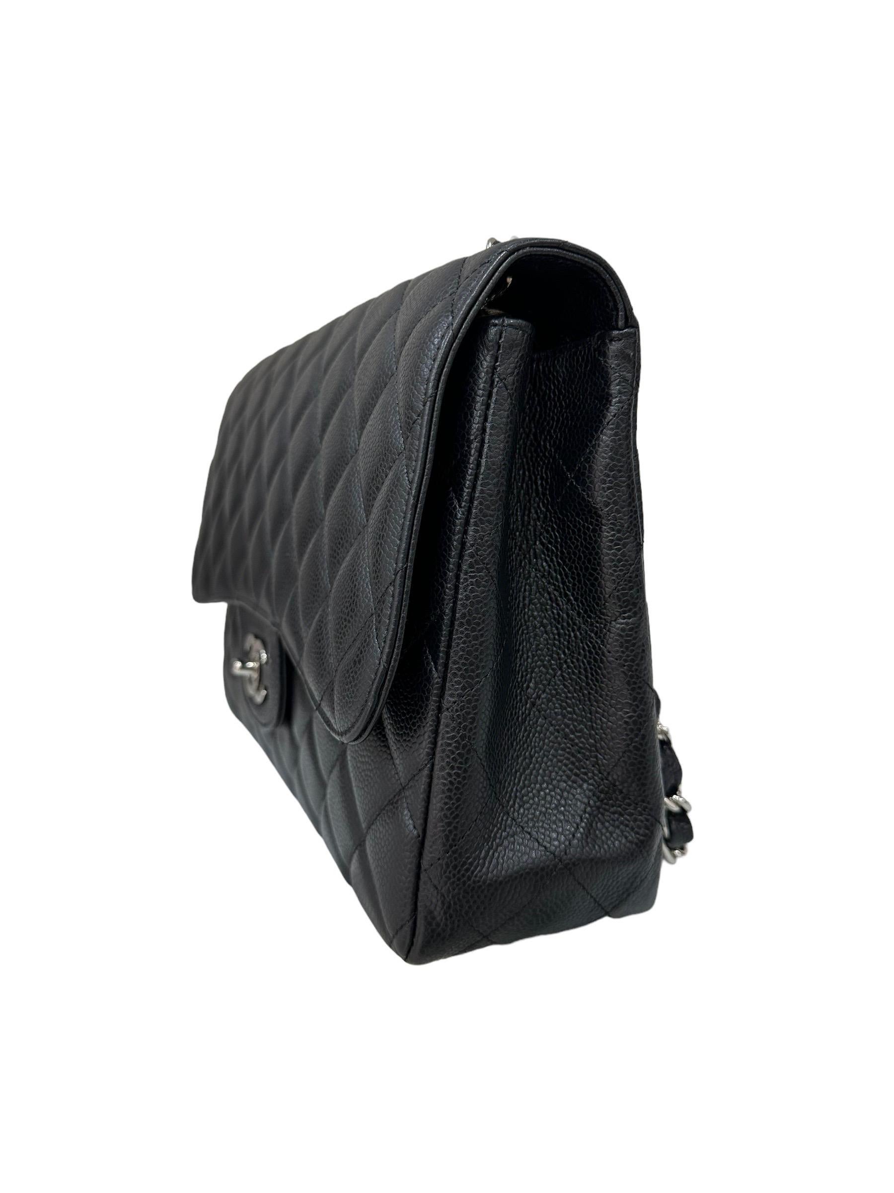 2009 Chanel Jumbo Black Caviar Leather Top Shoulder Bag  For Sale 1