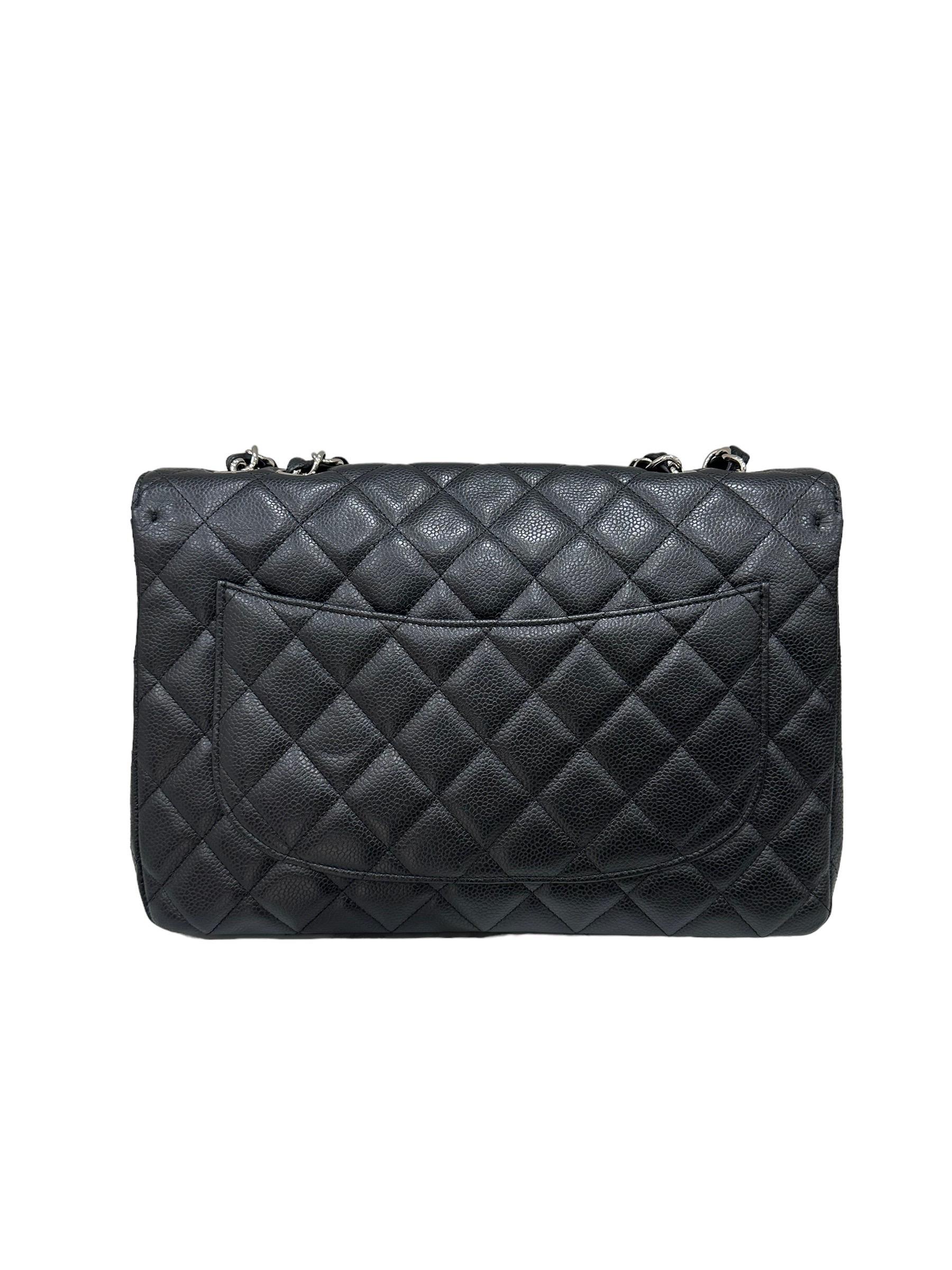 2009 Chanel Jumbo Black Caviar Leather Top Shoulder Bag  For Sale 4