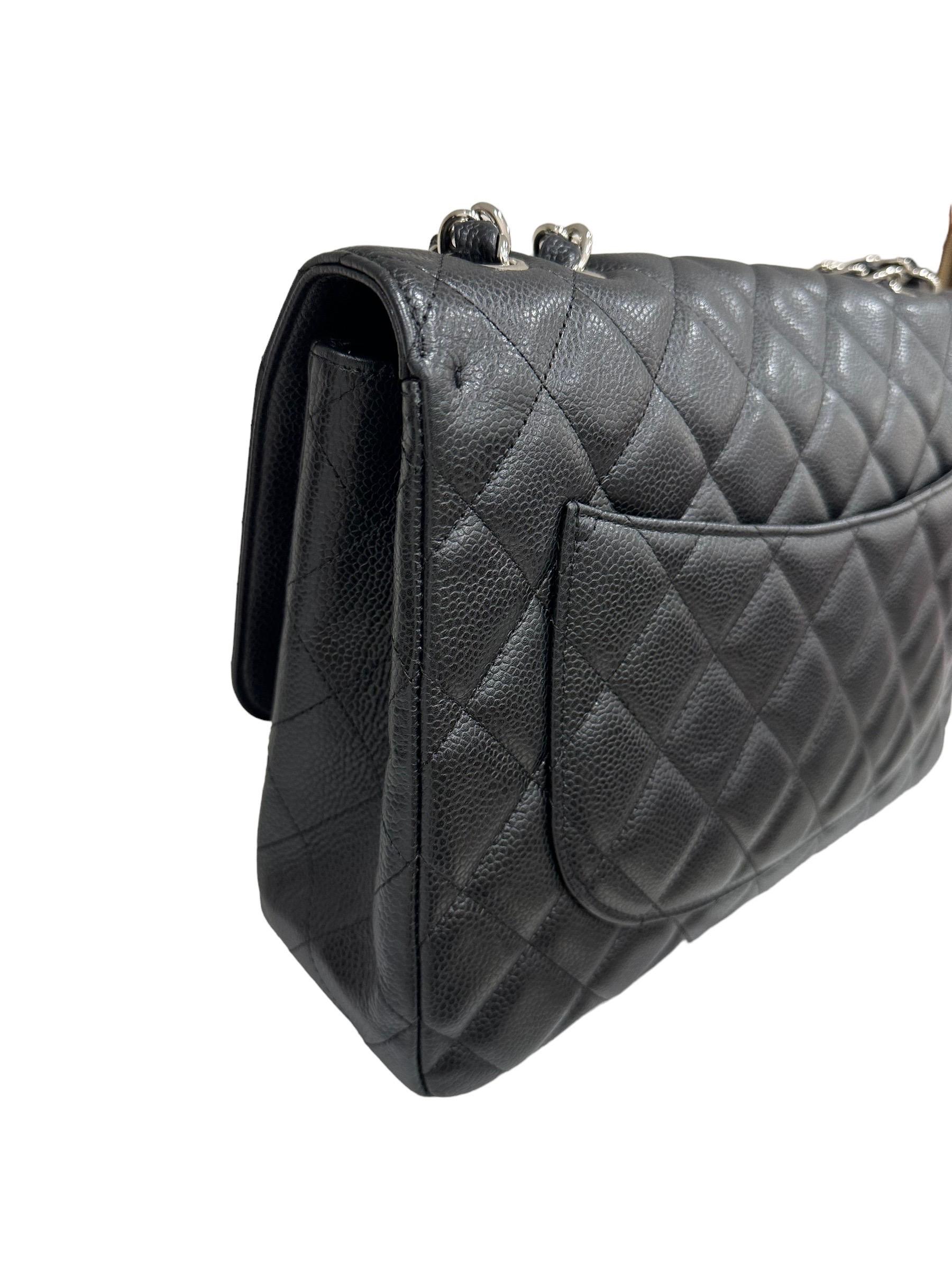 2009 Chanel Jumbo Black Caviar Leather Top Shoulder Bag  For Sale 5