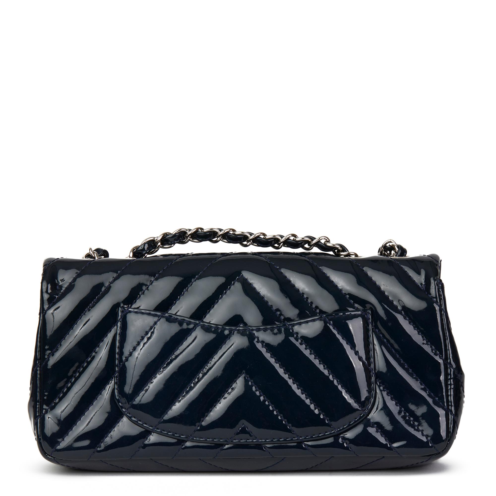 2009 Chanel Navy Chevron Quilted Patent East West Classic Single Flap Bag In Excellent Condition In Bishop's Stortford, Hertfordshire