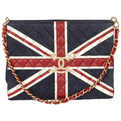 2009 Chanel Navy Suede, Red & White Lambskin Union Jack Shoulder Bag