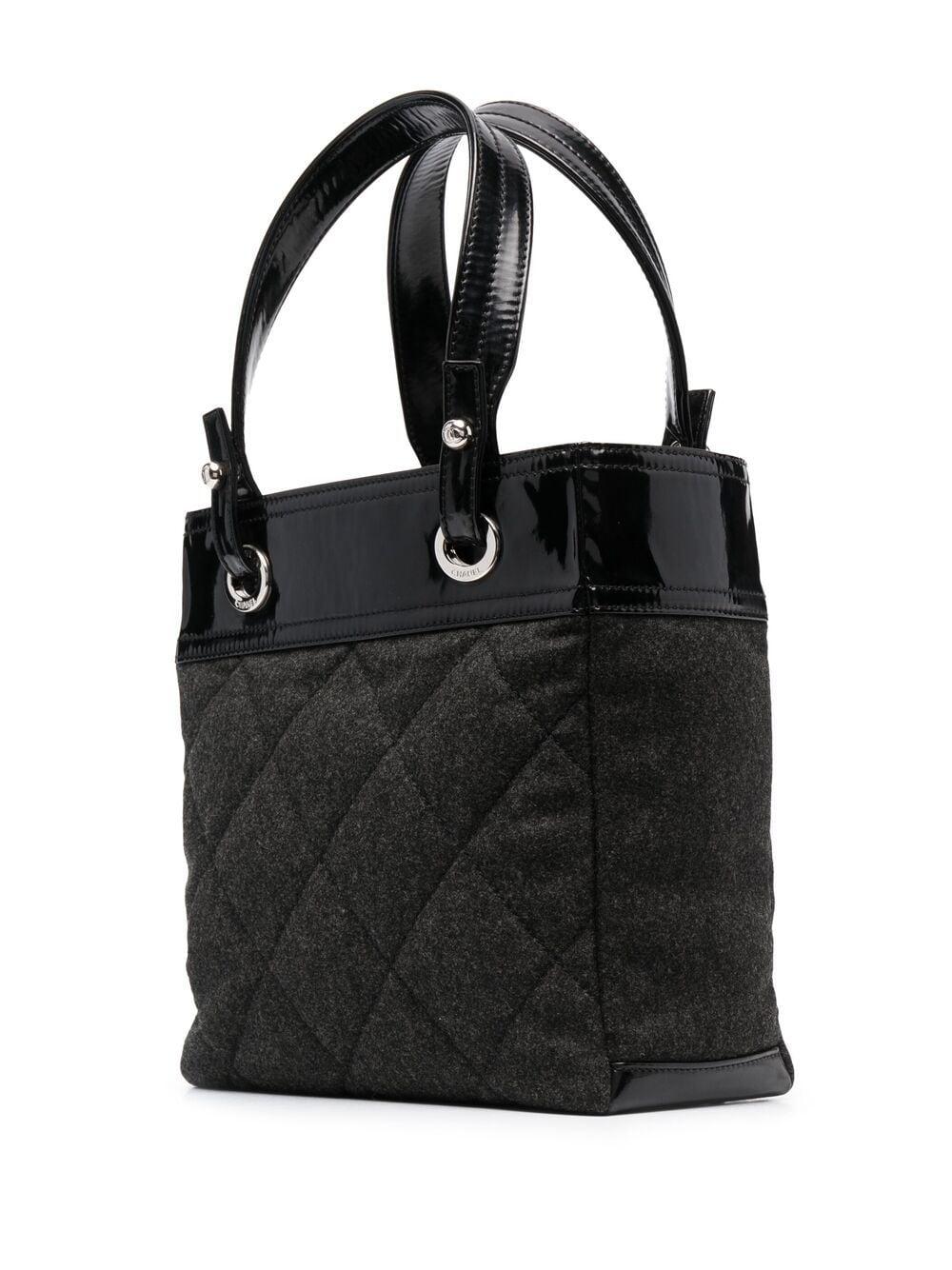 Black 2009 Chanel by Karl Lagerfeld Biarritz Grey Wool Tote Bag For Sale