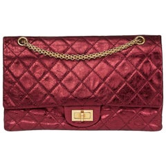 2009 Chanel Red Metallic Aged Calfskin Leather 2.55 Reissue 227 Double Flap Bag 
