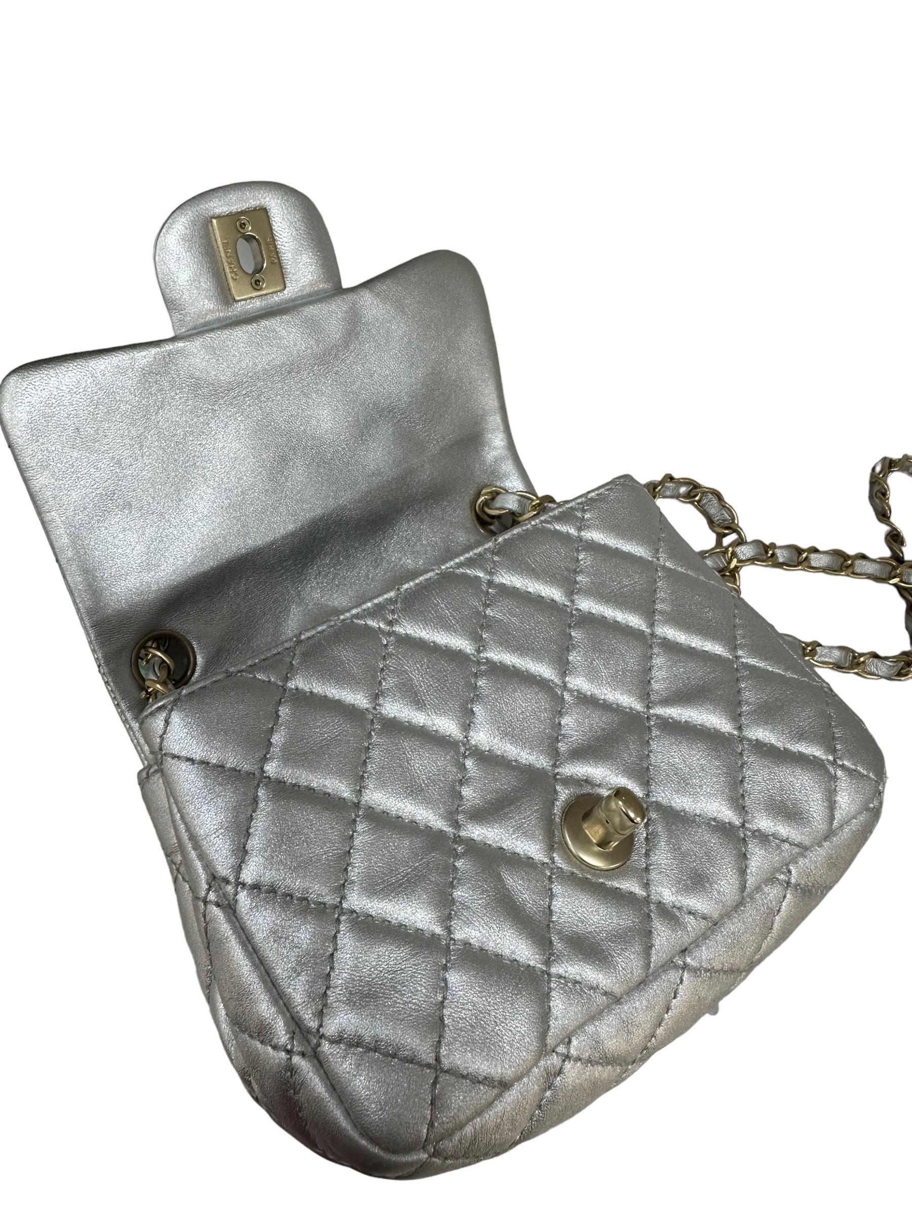 2009 Chanel Timeless Mini Flap Silver Leather  6