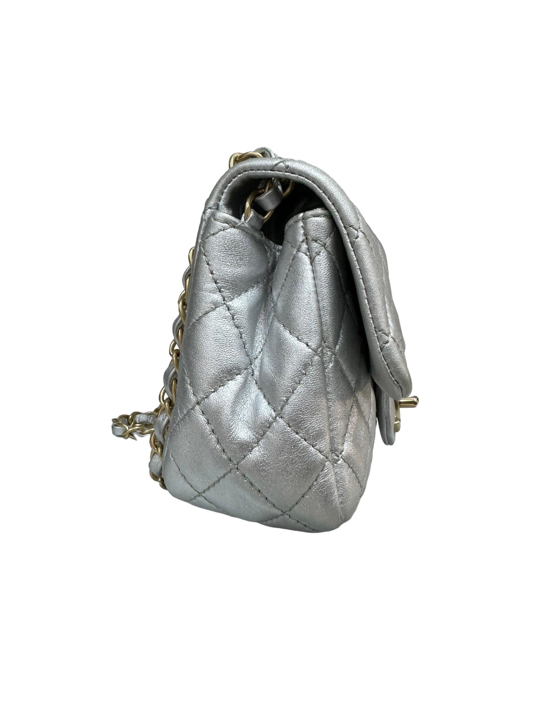 Women's 2009 Chanel Timeless Mini Flap Silver Leather 