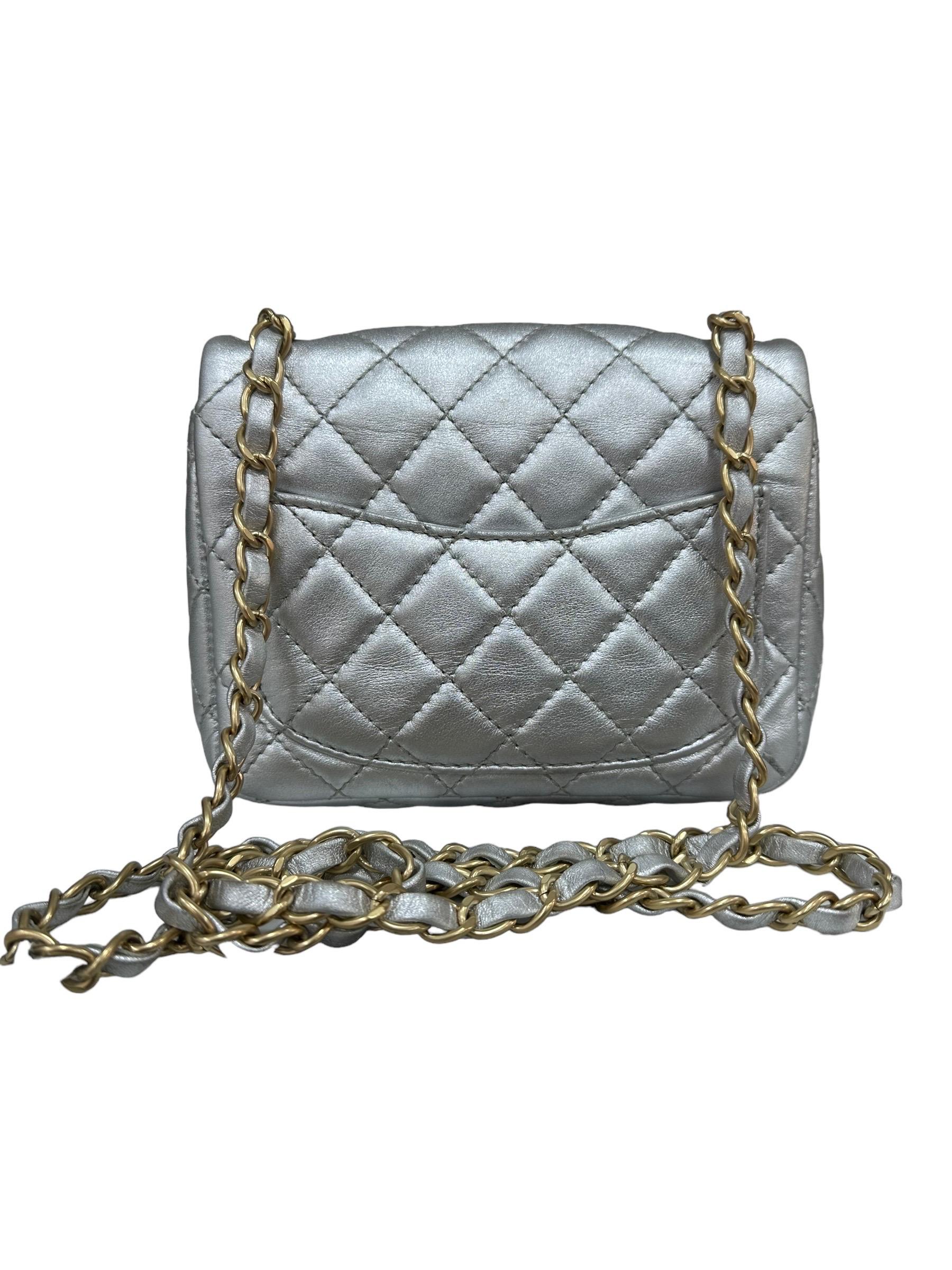 2009 Chanel Timeless Mini Flap Silver Leather  1
