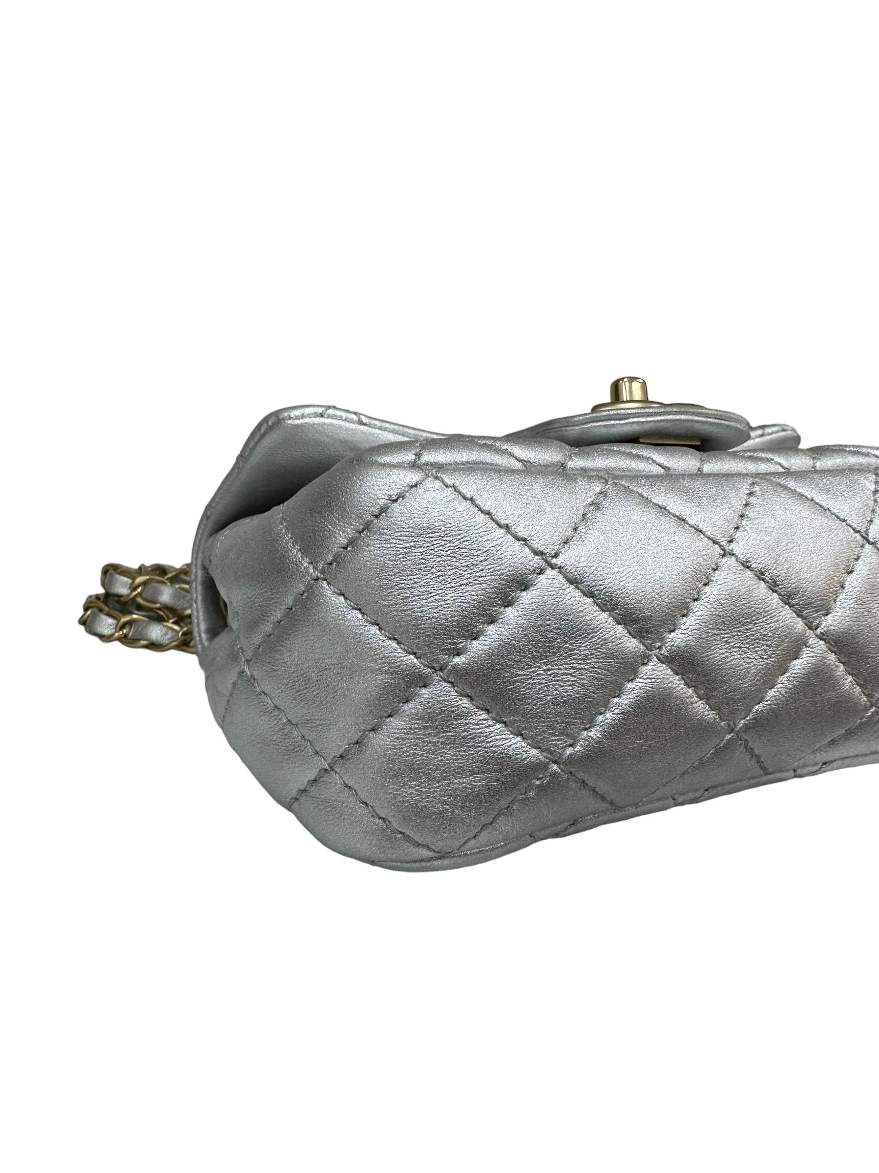 2009 Chanel Timeless Mini Flap Silver Leather  4