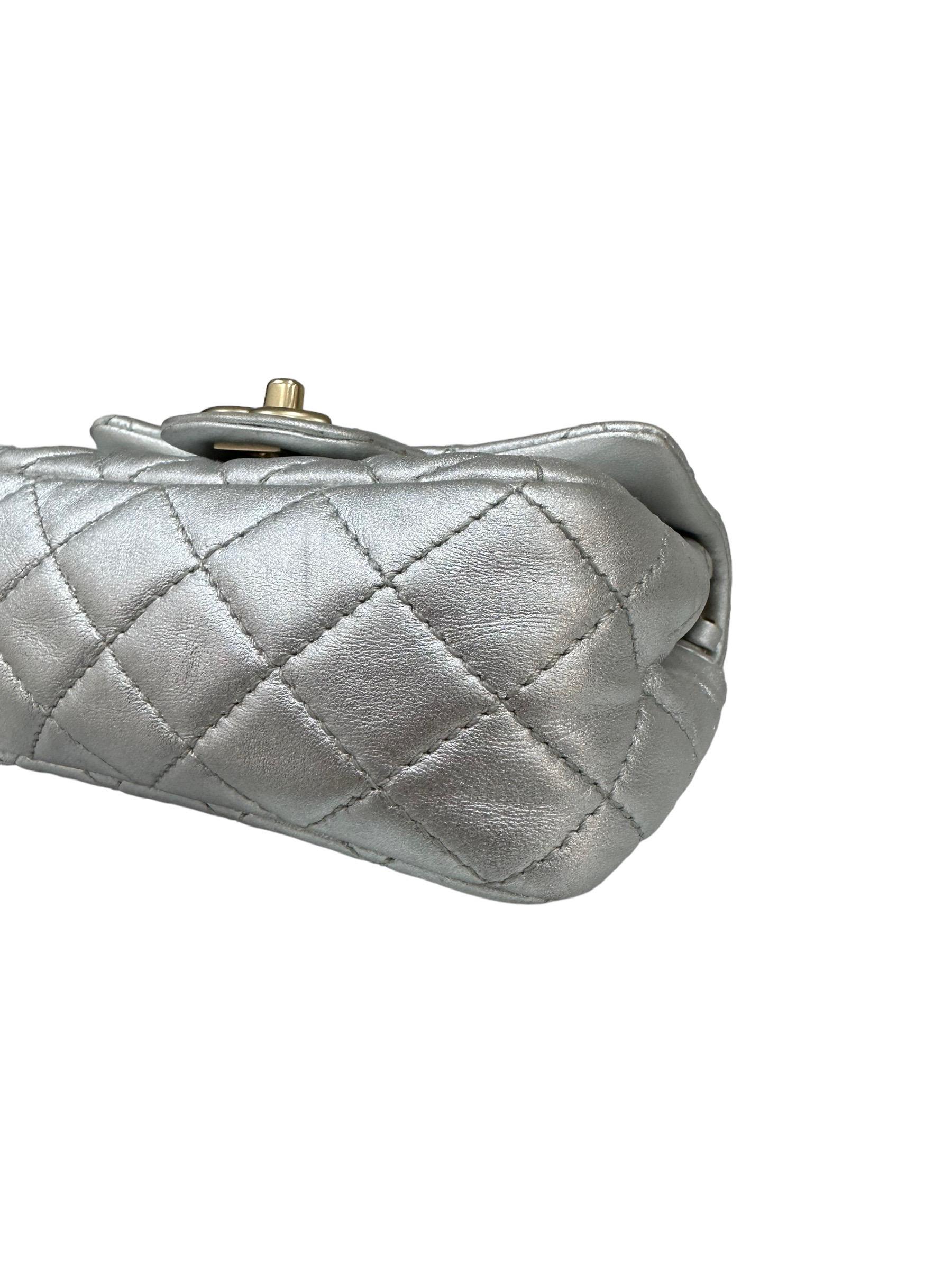 2009 Chanel Timeless Mini Flap Silver Leather  5