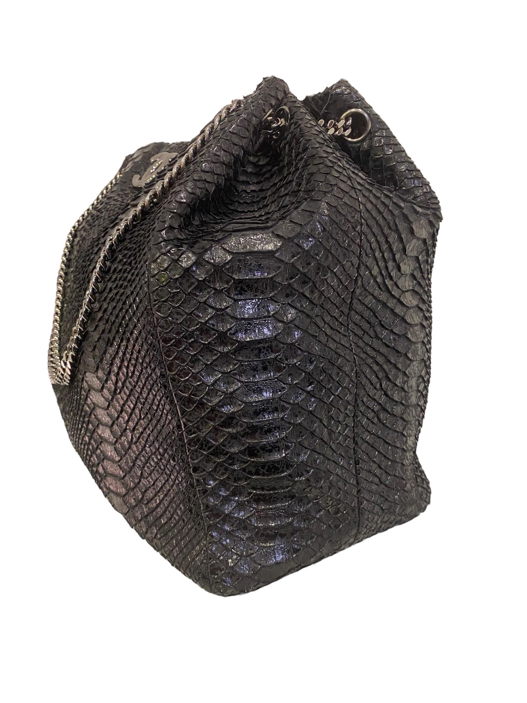 Women's 2009 Chanel Tote Black Piton Hobo Bag For Sale