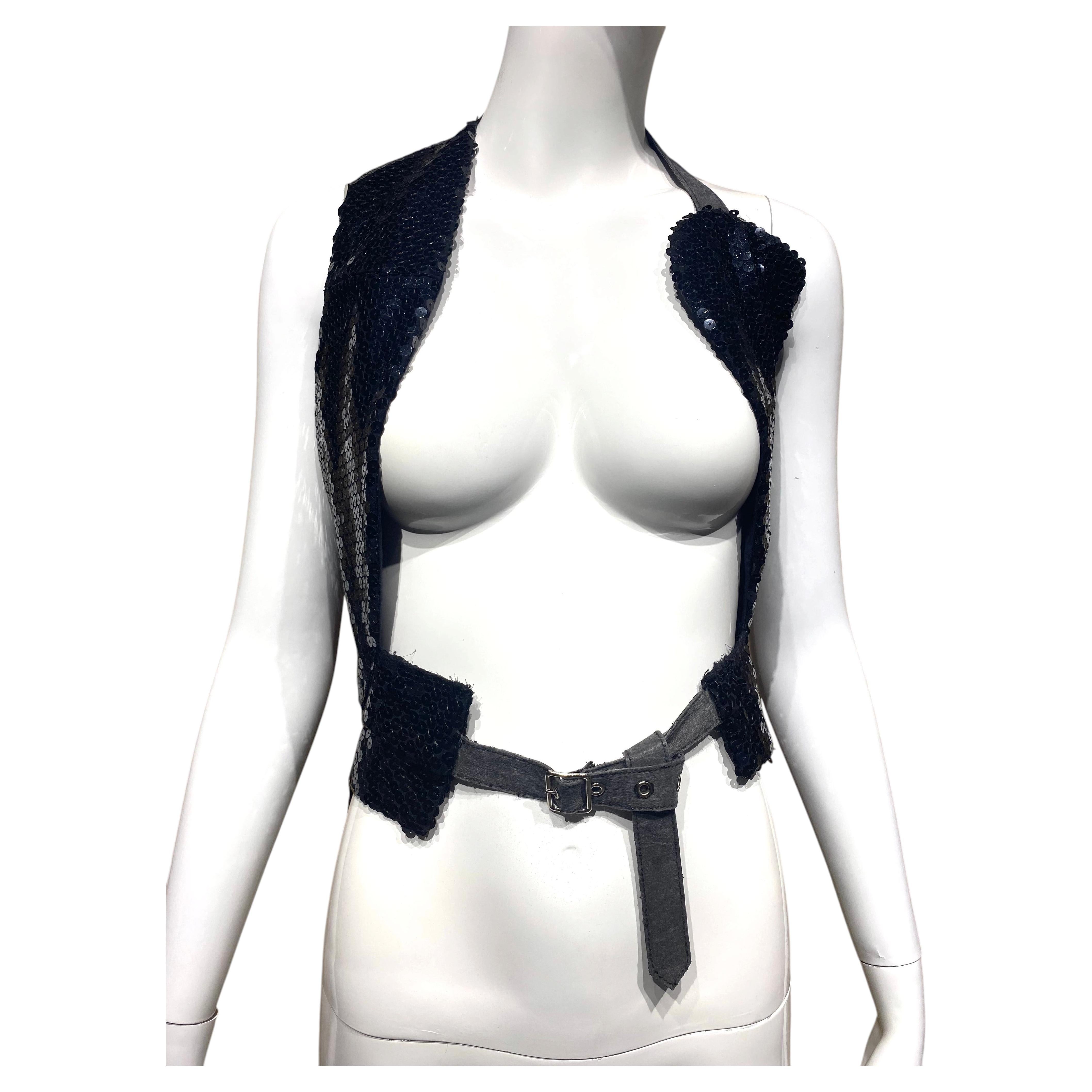 Pre-owned Comme Des Garçons 2009 Black Sequin Cut-out Vest Top, Size Xs, Unisex